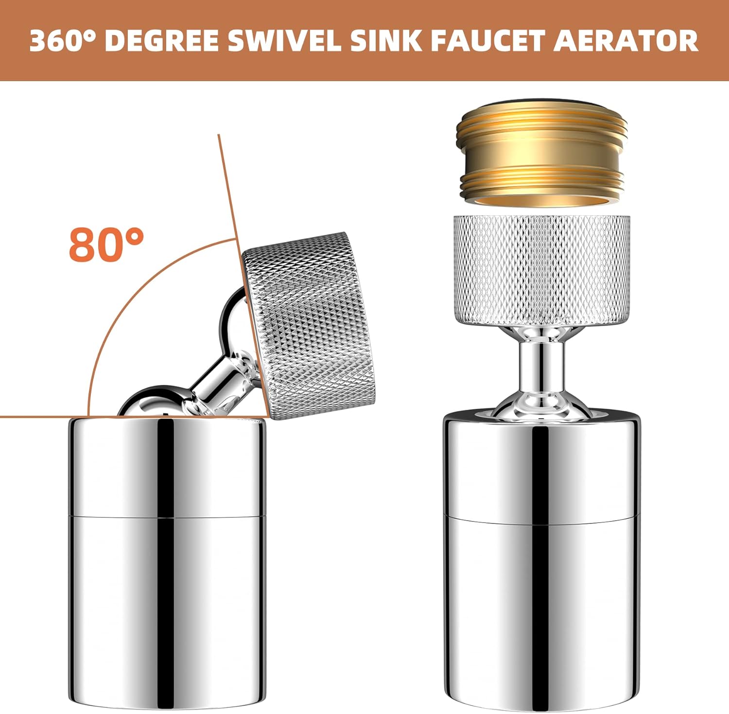 Dual-Function Female Faucet Aerator, 1.8 GPM Extra Big Angle Rotate Kitchen Sink Aerator Sprayer Head 360 Degree Swivel Kitchen Sink Sprayer Attachment-55/64 Inch-27UNS Female Thread-Chrome