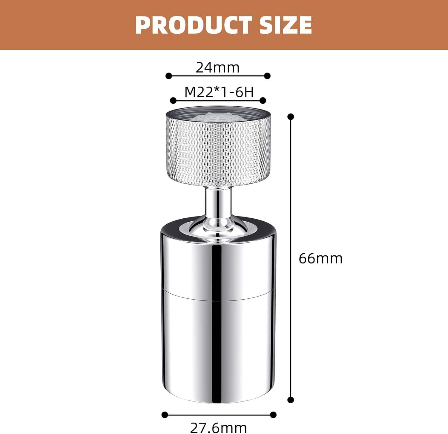 Dual-Function Female Faucet Aerator, 1.8 GPM Extra Big Angle Rotate Kitchen Sink Aerator Sprayer Head 360 Degree Swivel Kitchen Sink Sprayer Attachment-55/64 Inch-27UNS Female Thread-Chrome