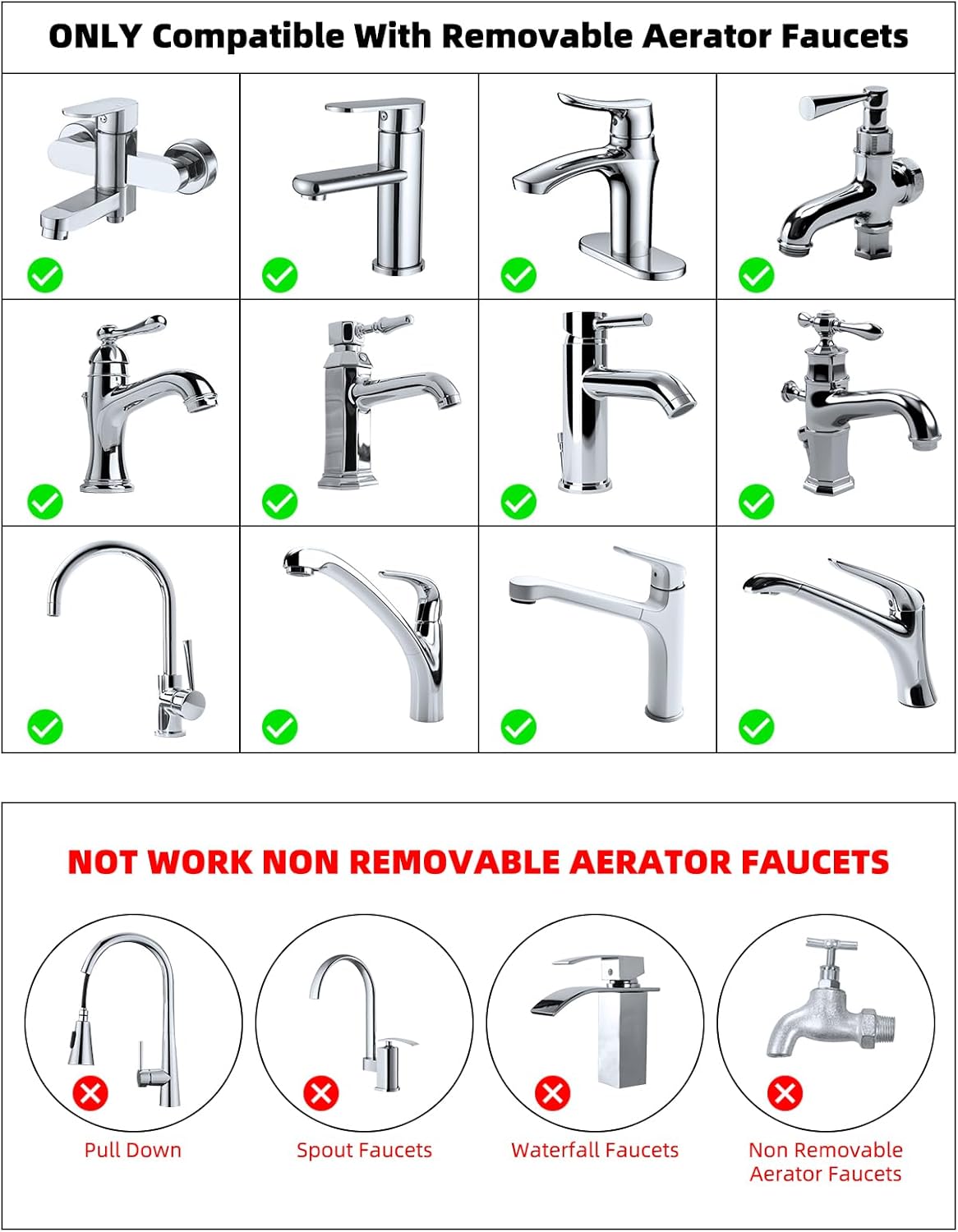 Swivel Faucet Adapter Kit, Solid Brass 3/4" Garden Hose Adapter with Aerator, 360 Degree Kitchen Sink Faucet Aerator Adapter for Female and Male to Male, Chrome
