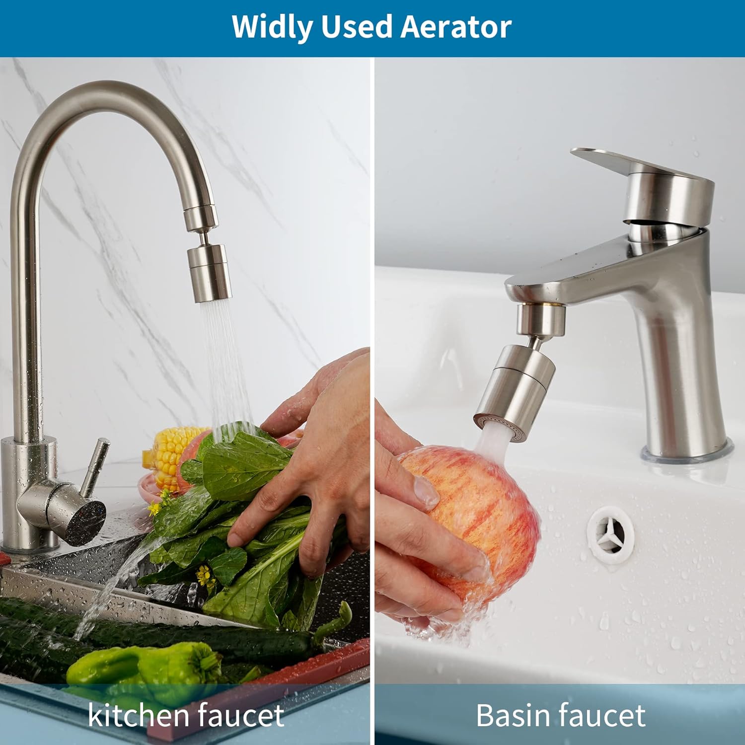 NSF/ANSI/CAN 61 Certified Faucet Aerator, Kitchen Sink Faucet Aerator, 2 Water Flow CUPC Certification 360-degree Swivel Faucet Extender, 55/64 Inch Female Thread, Water Saving-Brushed Nickel
