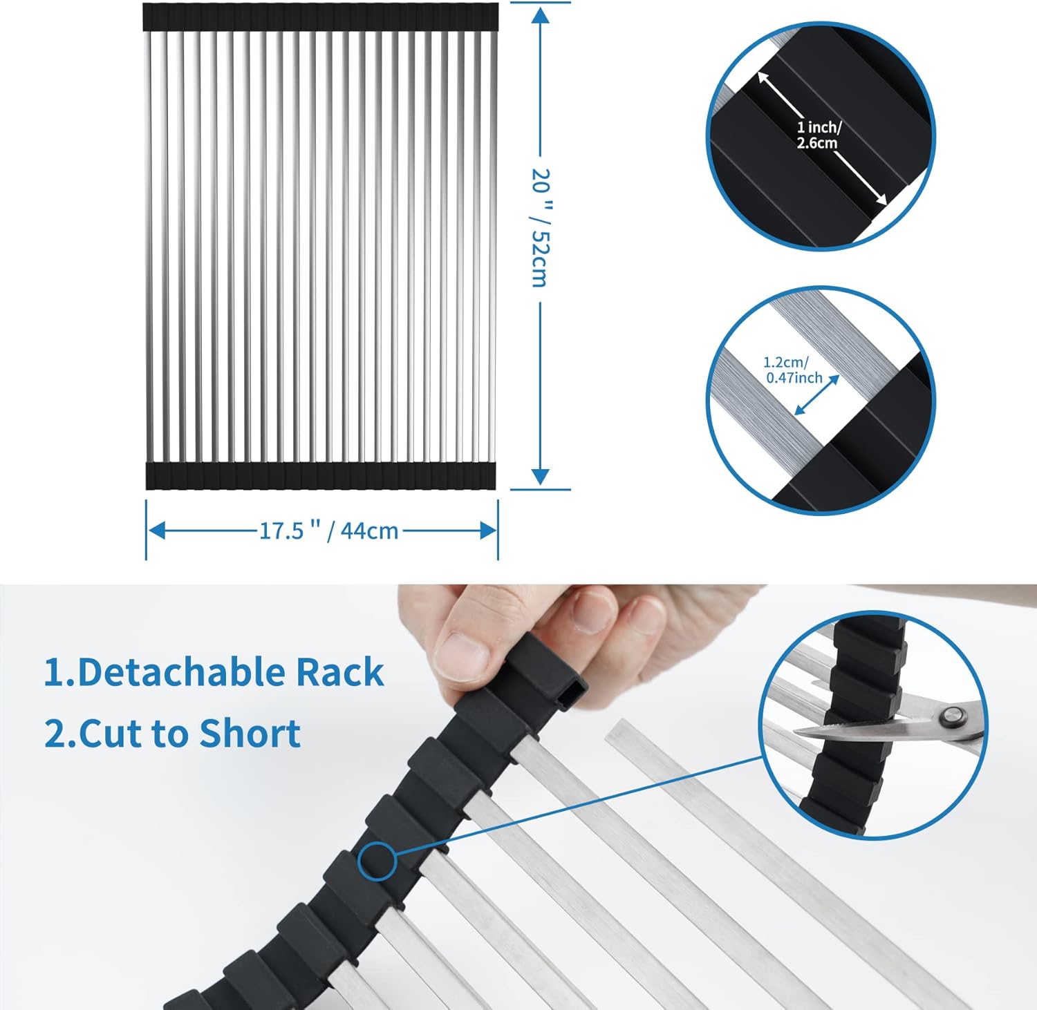 Roll Up Dish Drying Rack, Extra Large Dish Rack Over The Sink, Multipurpose Stainless Steel Rollup Sink Matt for Dishes, Portable Kitchen Accessories Dish Drainer, Foldable 20.5''x17.5''