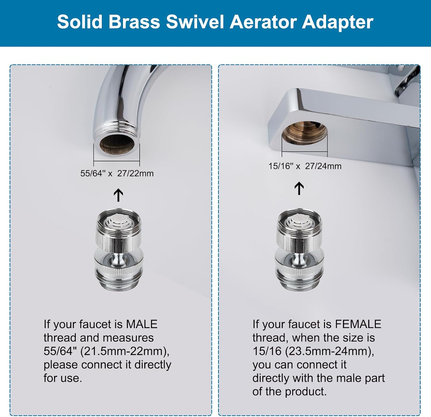 Faucet Adapter Kit, Swivel Aerator Adapter to Connect Garden Hose - Multi-Thread Kitchen Sink Faucet to Garden Hose Adapter 3/4 Inch - Chrome Finished