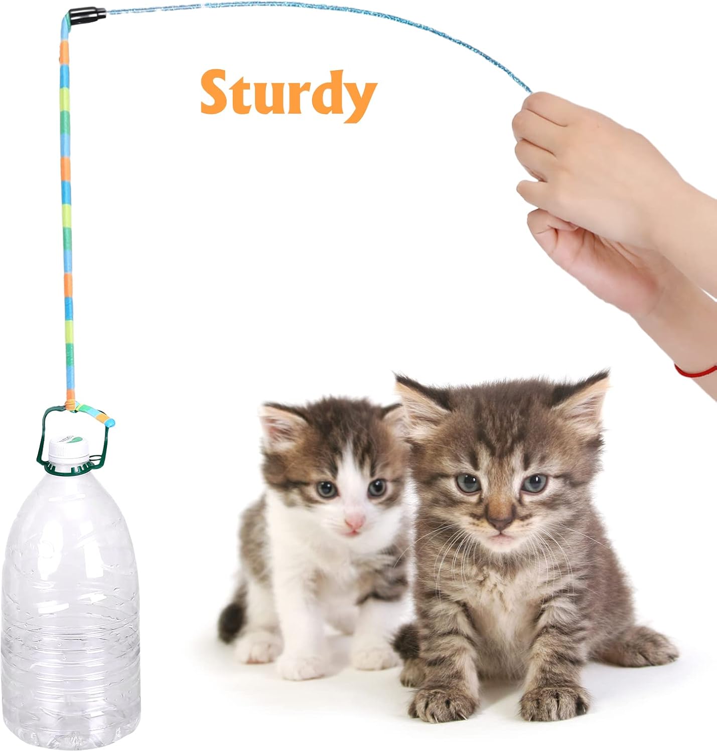 3 Pack Cat Wand Toy, Interactive Cat Rainbow Wand Toys, Interactive Cat Teaser Wand String, Rainbow Cat Teaser Wand String Plush Toy with Bell for Kitten Cat Exerciser Playing