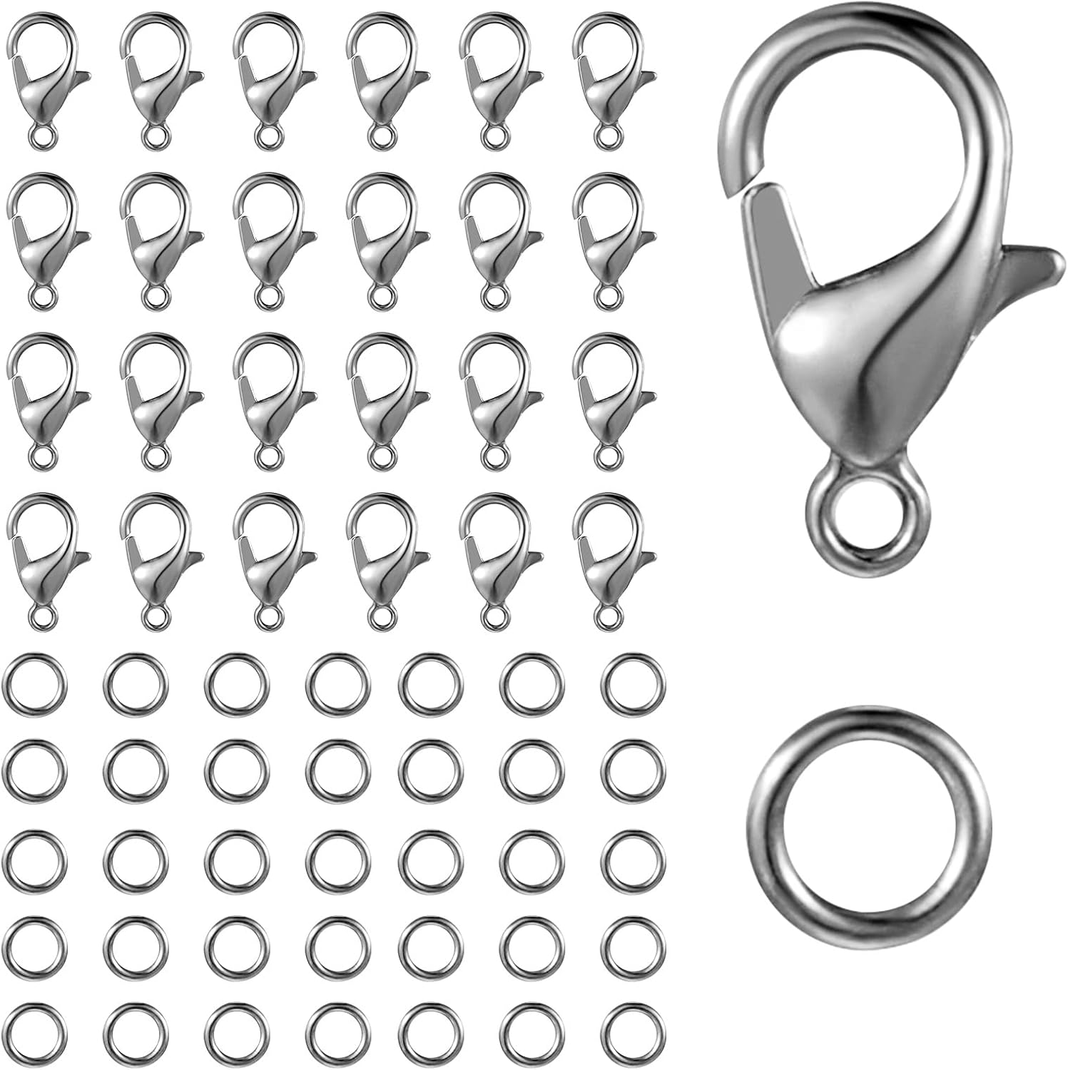 250pcs Lobster Claw Clasps With Open Jump Rings Set,jewelry Bracelet Connectors Necklace Clasp Bracelet Clasp Jump Rings For Jewelry Making silver