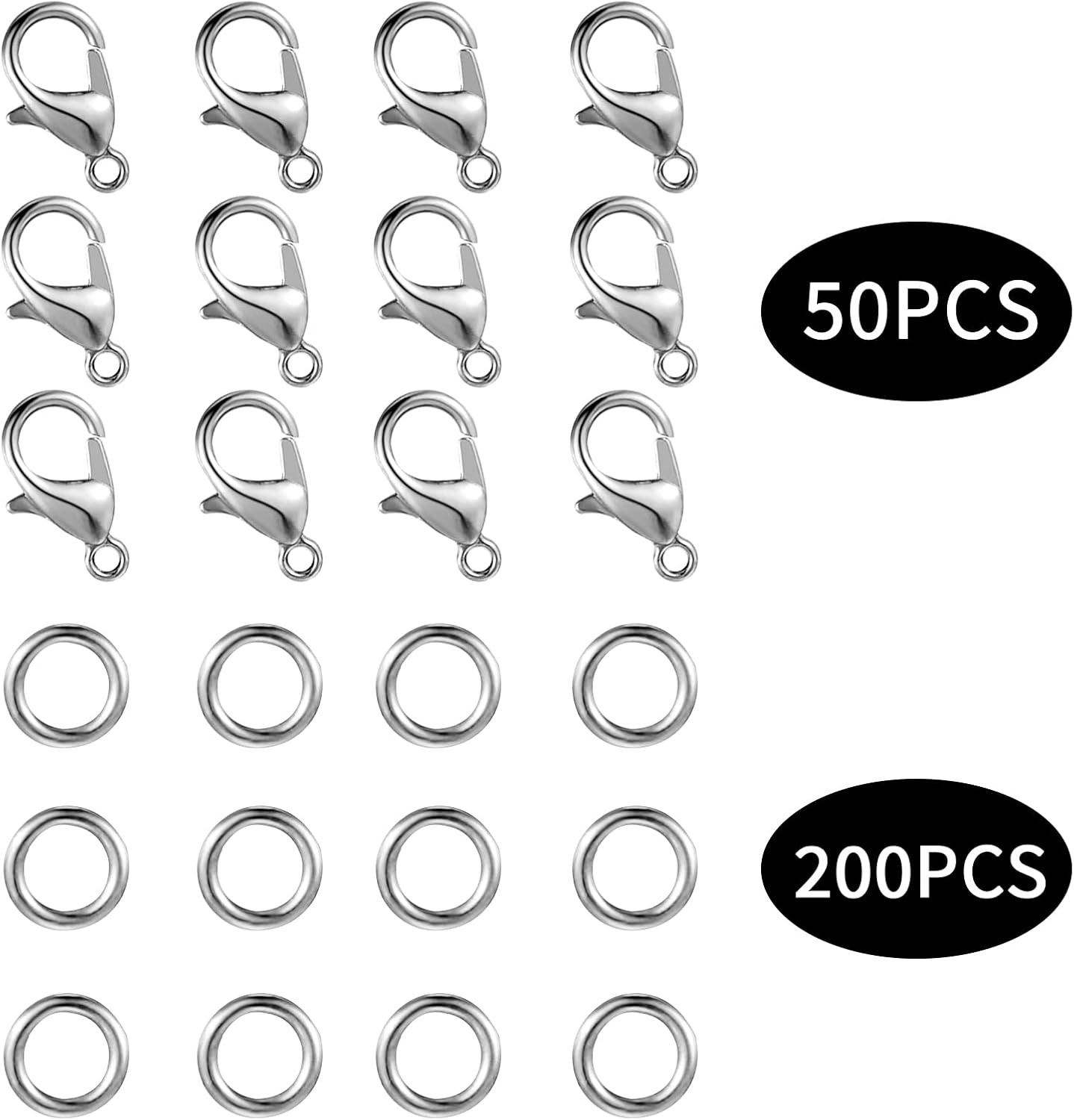 250pcs Lobster Claw Clasps With Open Jump Rings Set,jewelry Bracelet Connectors Necklace Clasp Bracelet Clasp Jump Rings For Jewelry Making silver