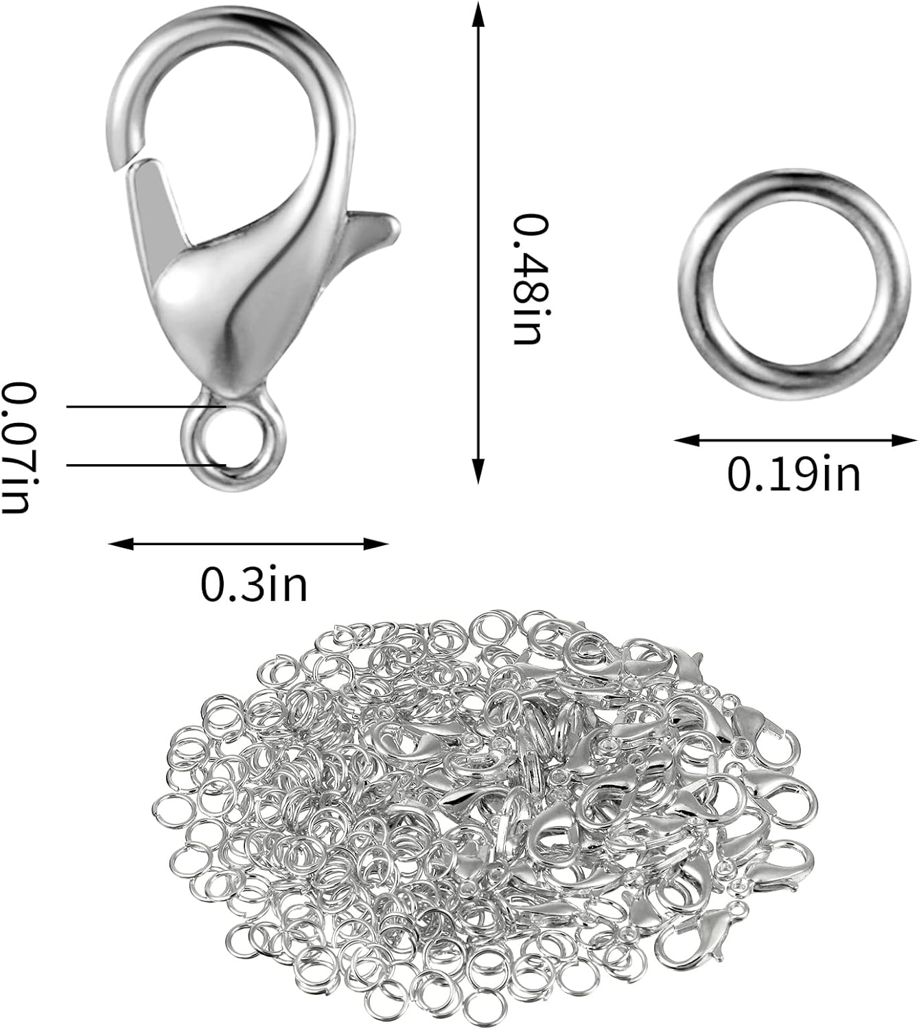 250pcs Lobster Claw Clasps With Open Jump Rings Set,jewelry Bracelet Connectors Necklace Clasp Bracelet Clasp Jump Rings For Jewelry Making silver