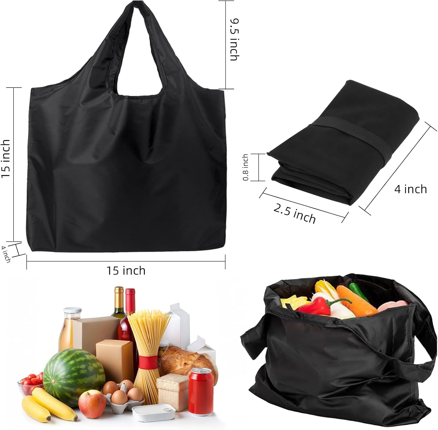 Store Grocery Bags 2 Pack Large Foldable Shopping Bag Folding into Attached Elastic Bands 44x40cm Reusable Washable