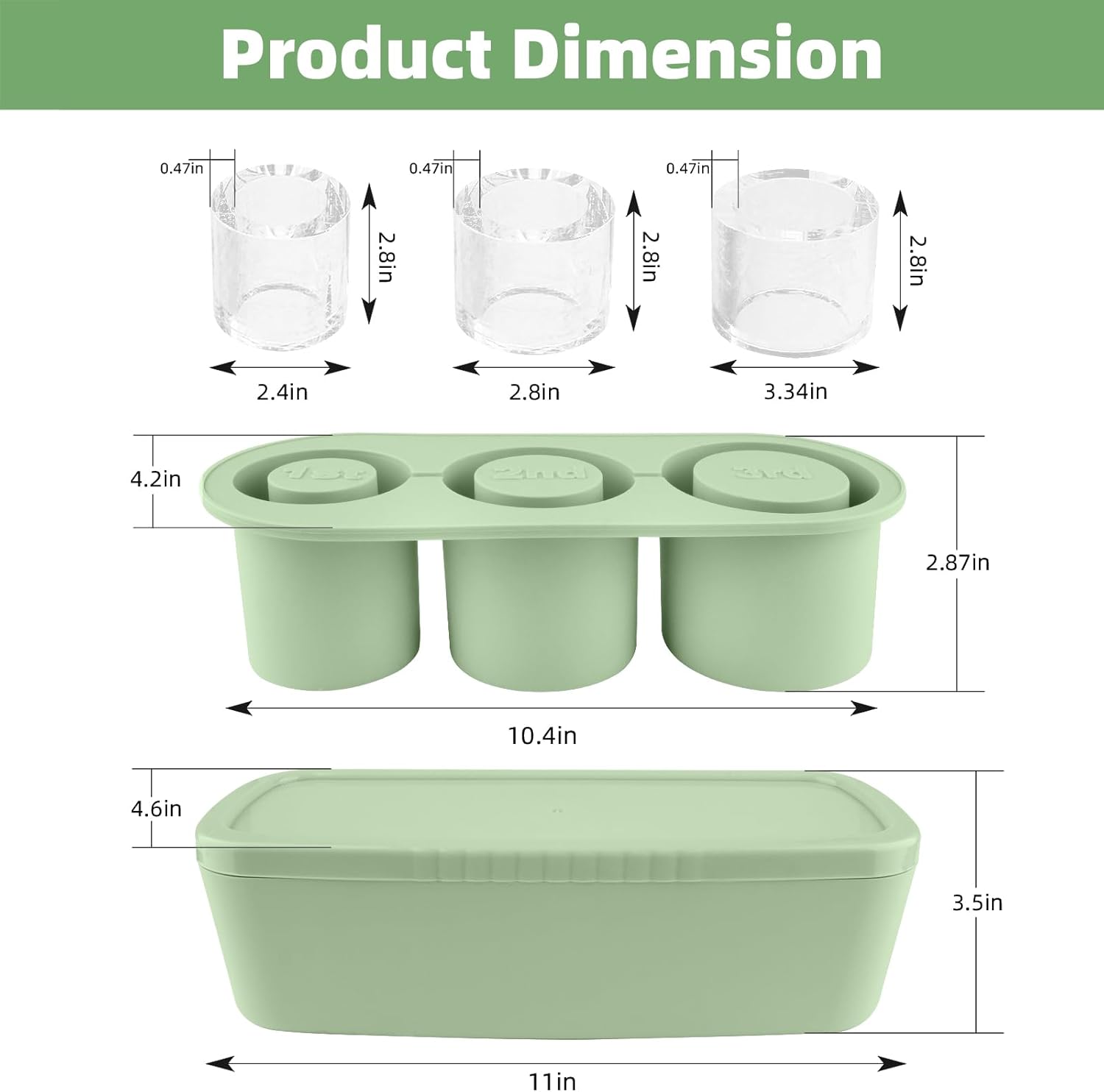 Store Ice Cube Tray for Stanley Cup 30-40 oz Tumbler 3pcs Silicone Ice Cube Molds With Lid and Bin for Chilling Cocktails Whiskey Drinks Juice Coffee Easy Fill and Release Ice Maker Green, 40 oz
