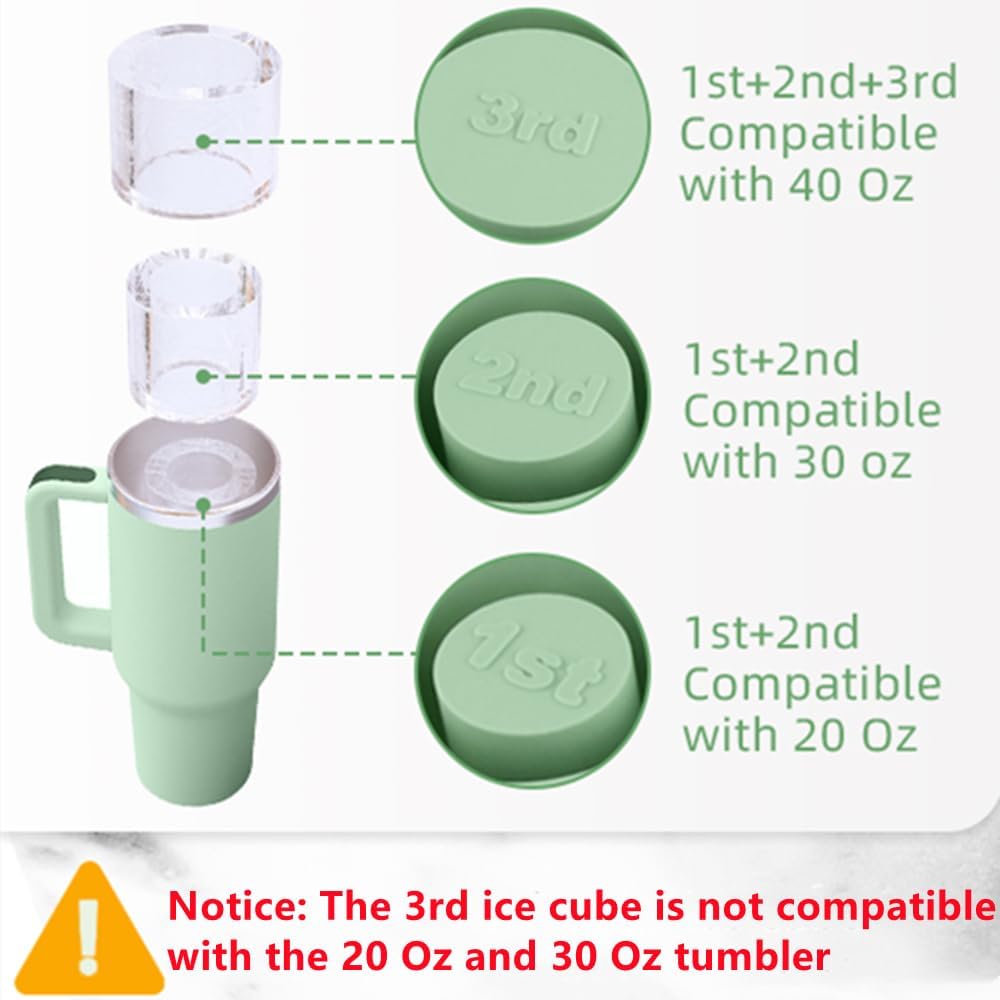 Store Ice Cube Tray for Stanley Cup 30-40 oz Tumbler 3pcs Silicone Ice Cube Molds With Lid and Bin for Chilling Cocktails Whiskey Drinks Juice Coffee Easy Fill and Release Ice Maker Green, 40 oz