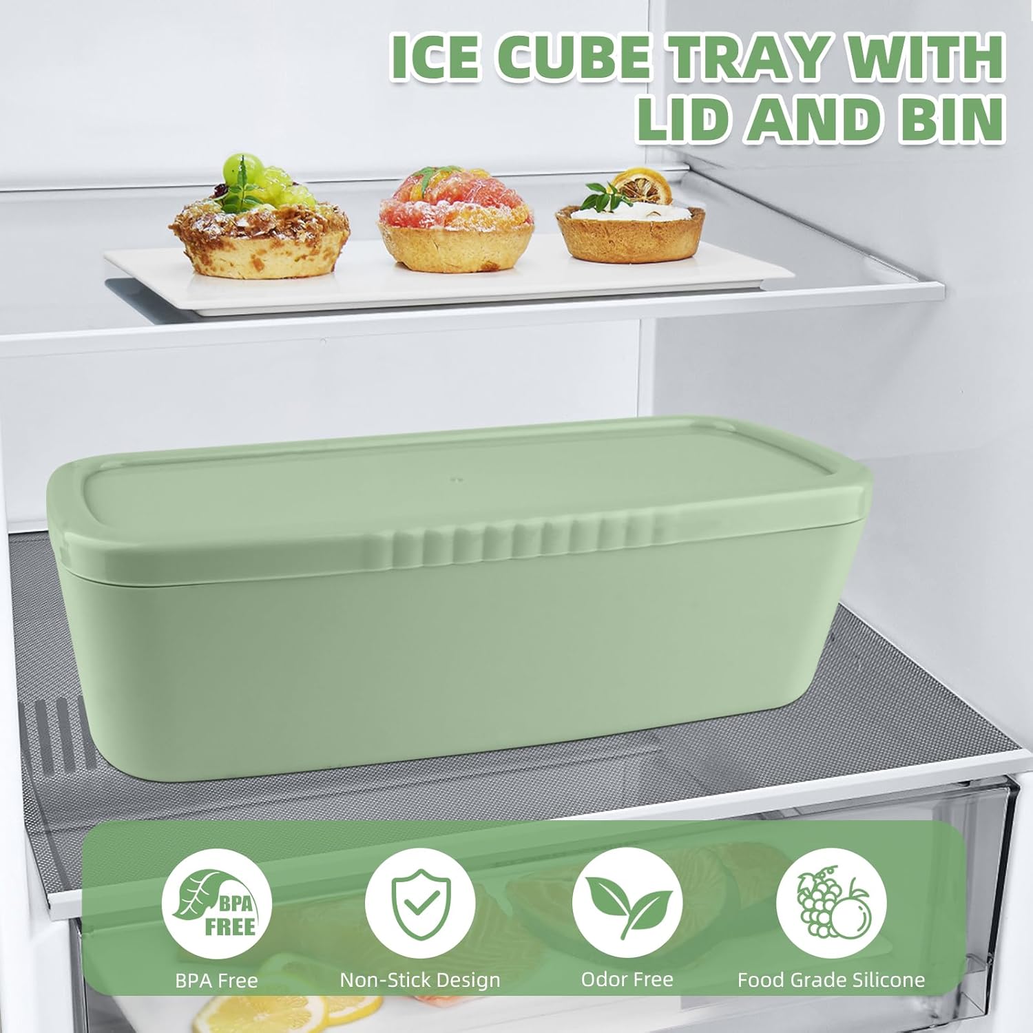 Store Ice Cube Tray for Stanley Cup 30-40 oz Tumbler 3pcs Silicone Ice Cube Molds With Lid and Bin for Chilling Cocktails Whiskey Drinks Juice Coffee Easy Fill and Release Ice Maker Green, 40 oz