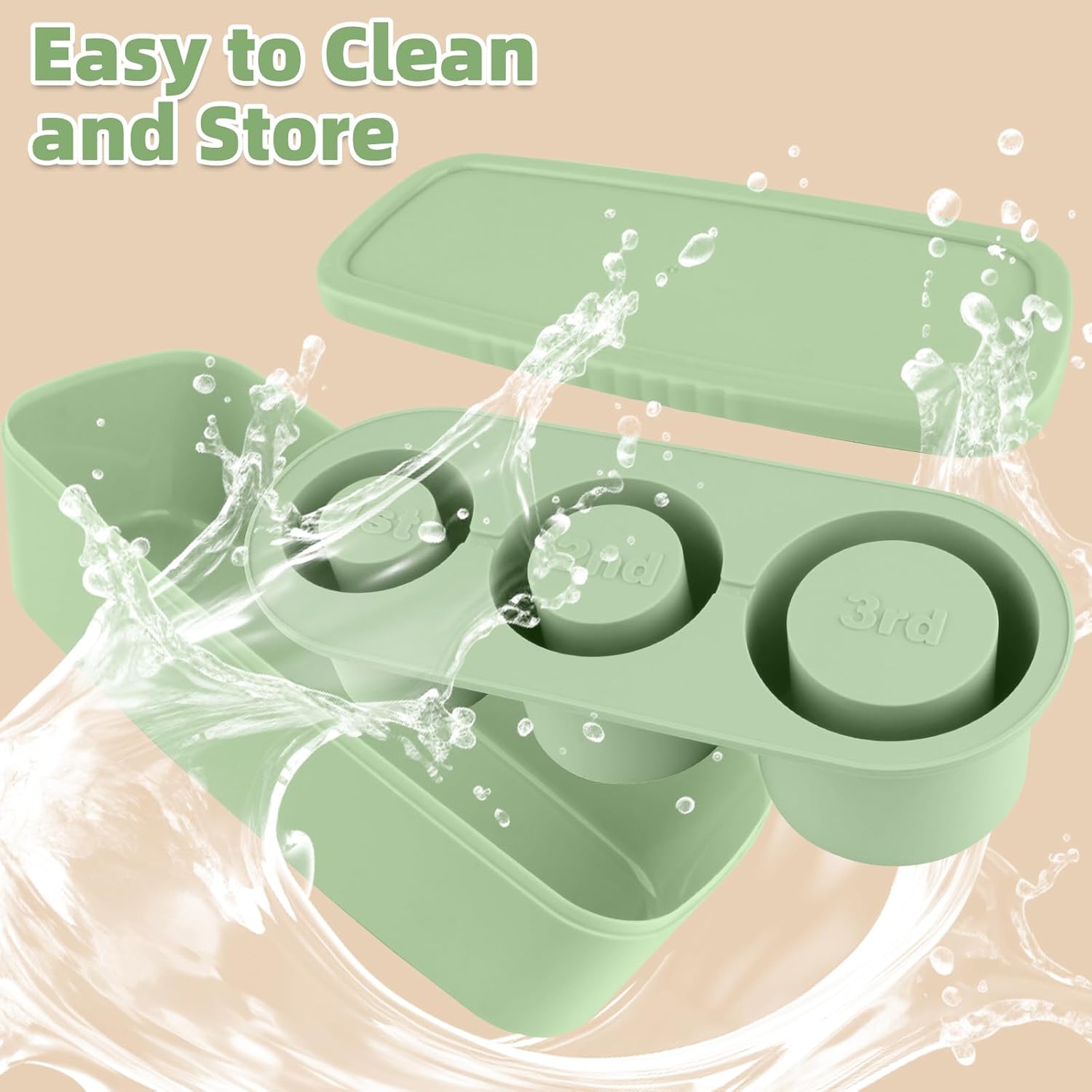 Store Ice Cube Tray for Stanley Cup 30-40 oz Tumbler 3pcs Silicone Ice Cube Molds With Lid and Bin for Chilling Cocktails Whiskey Drinks Juice Coffee Easy Fill and Release Ice Maker Green, 40 oz