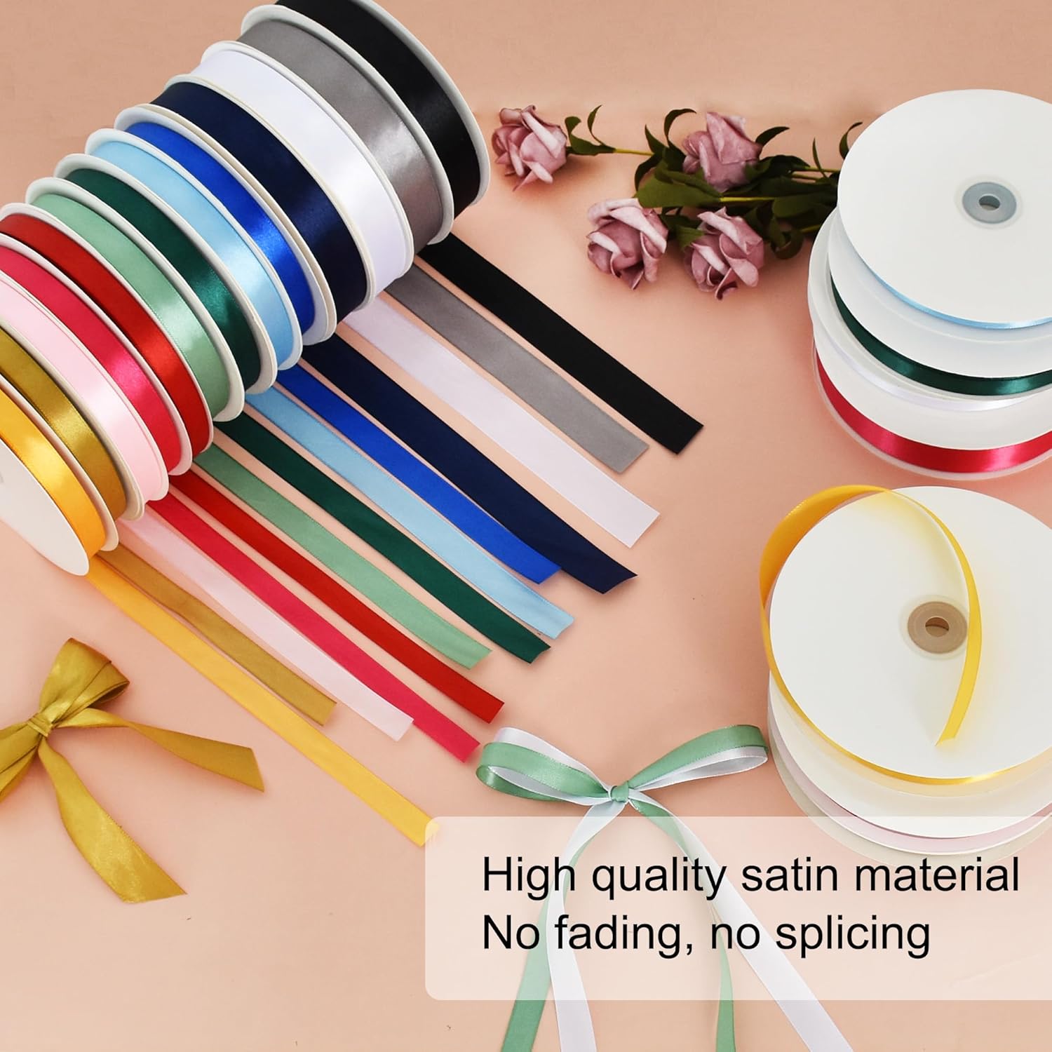 1/2 Inch x 100yds White Satin Ribbon Thin Solid Fabric Ribbons for Invitation Gift Wrapping, Bows Craft Making, Floral Bouquets, Valentine's Day Wedding Party Decoration