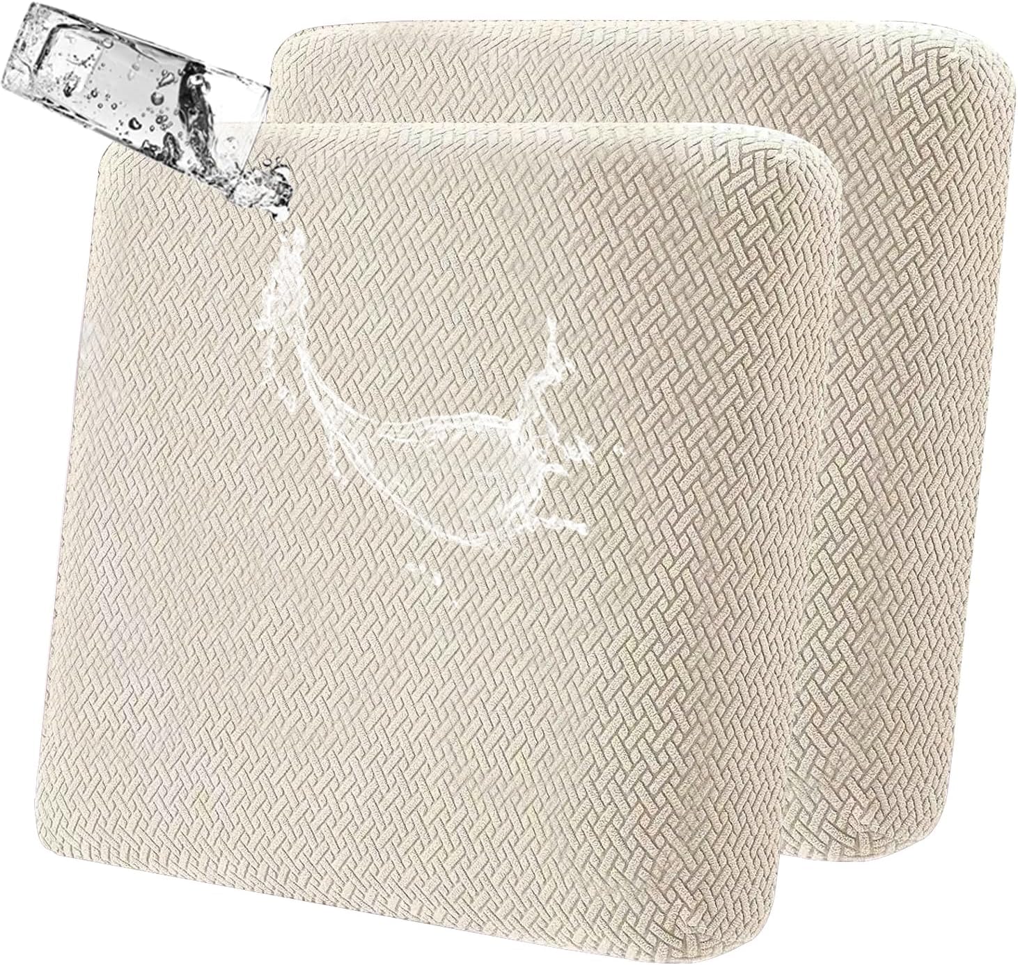 Outdoor Waterproof Couch Cushion Covers, Stretch Individual Patio Chair Cushion Outdoor Seat Cushion Pad Replacement Sofa Cushion Protector Sofa Slipcover Cream, 2Pcs