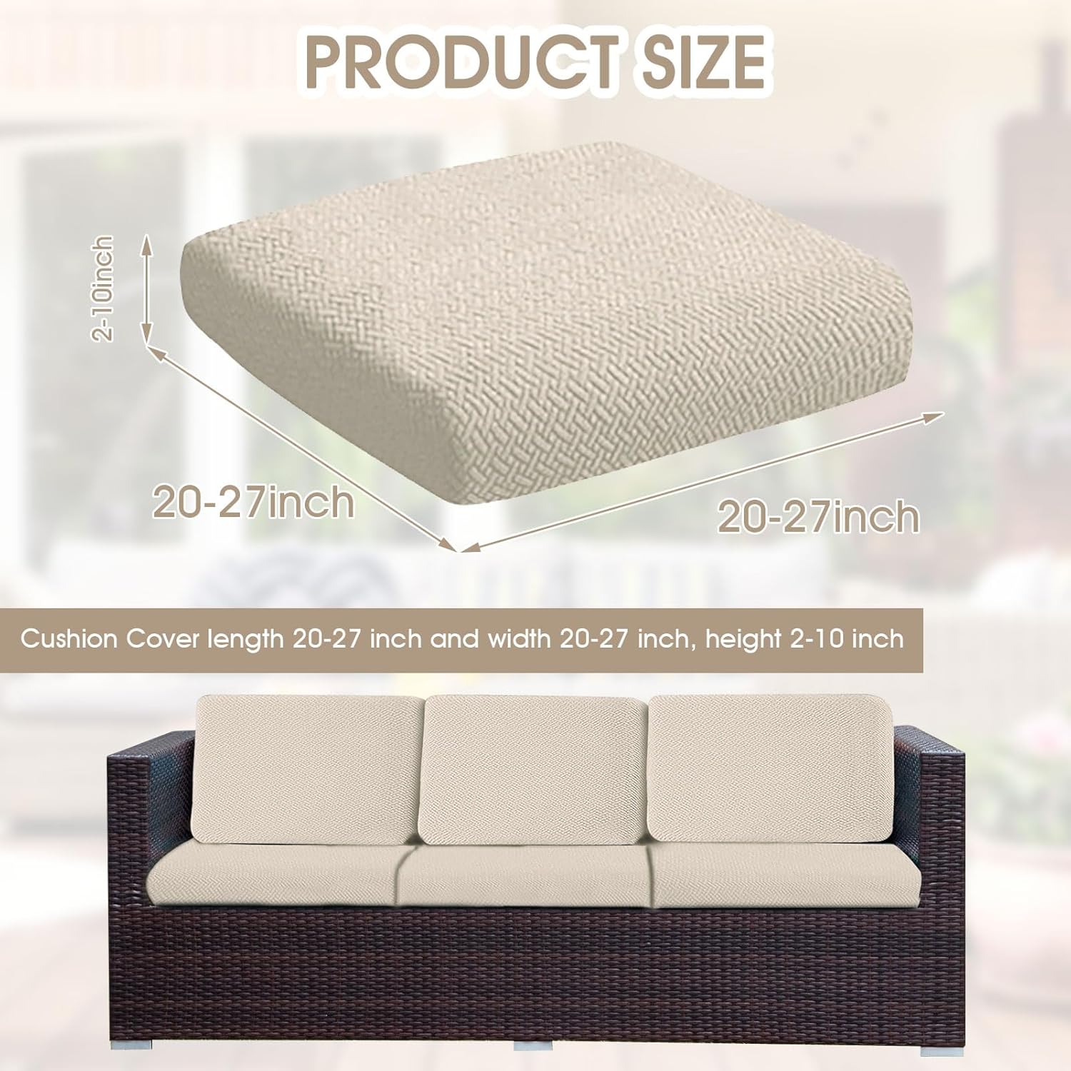 Outdoor Waterproof Couch Cushion Covers, Stretch Individual Patio Chair Cushion Outdoor Seat Cushion Pad Replacement Sofa Cushion Protector Sofa Slipcover Cream, 2Pcs