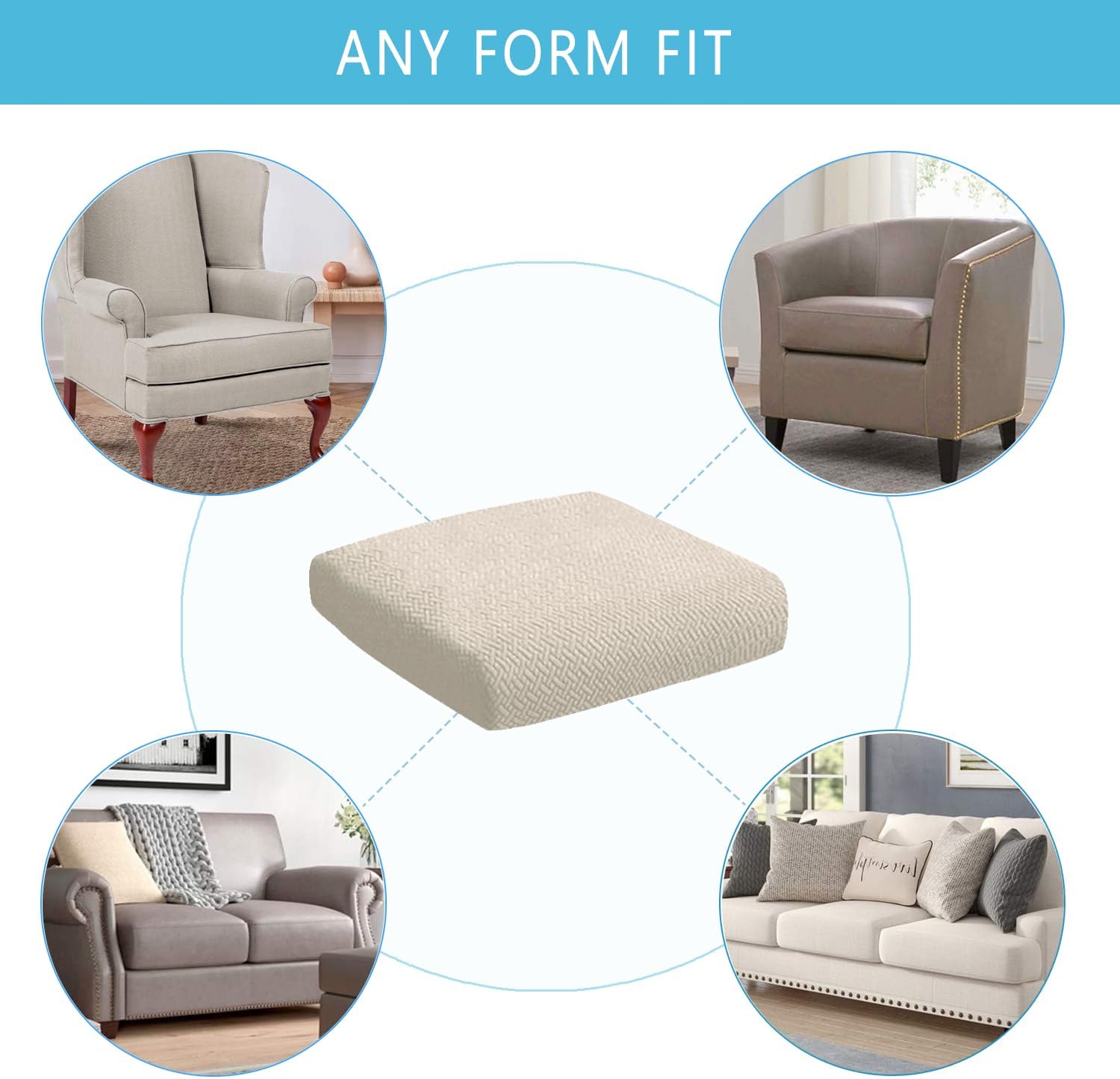 Outdoor Waterproof Couch Cushion Covers, Stretch Individual Patio Chair Cushion Outdoor Seat Cushion Pad Replacement Sofa Cushion Protector Sofa Slipcover Cream, 2Pcs