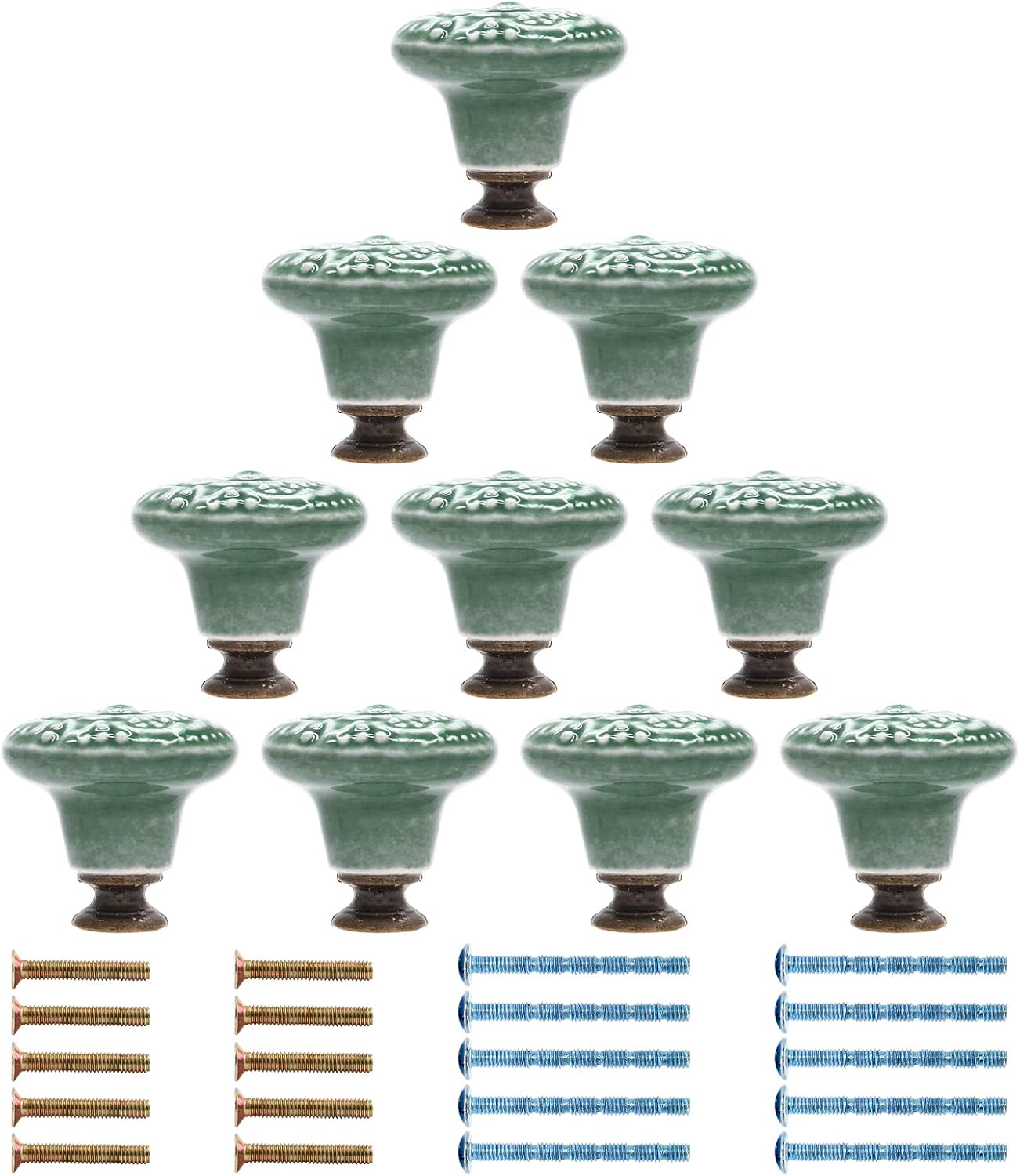Green Ceramic knobs, Kitchen Cabinet Knobs, Retro Dresser Knobs, Drawer Knobs, Furniture Decorative Knobs and Pulls for Drawer, Dressers, Cupboard, Closet, 34mm / 1.3Inch Diameter 10Pcs