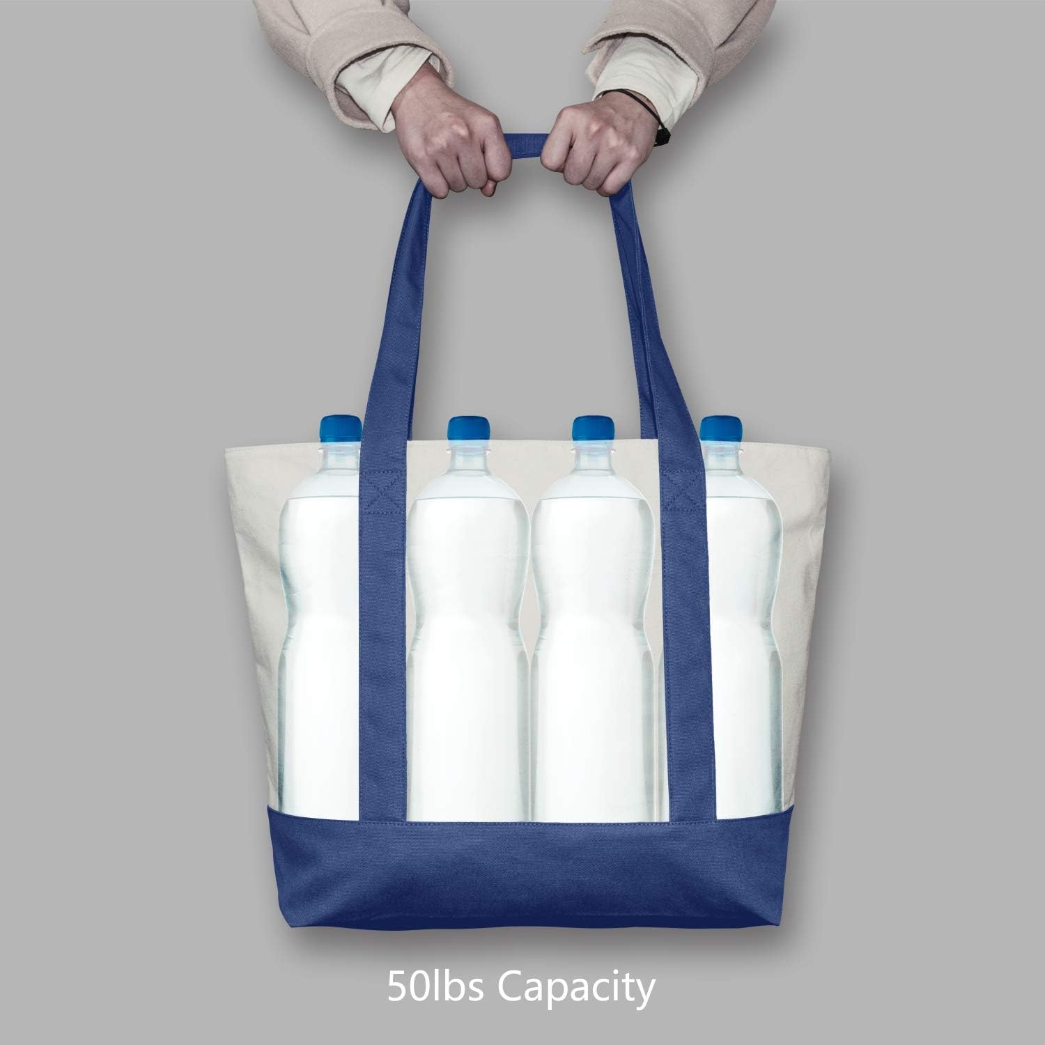 Stylish Canvas Tote Bag with an External Pocket, Top Zipper Closure, Daily Essentials
