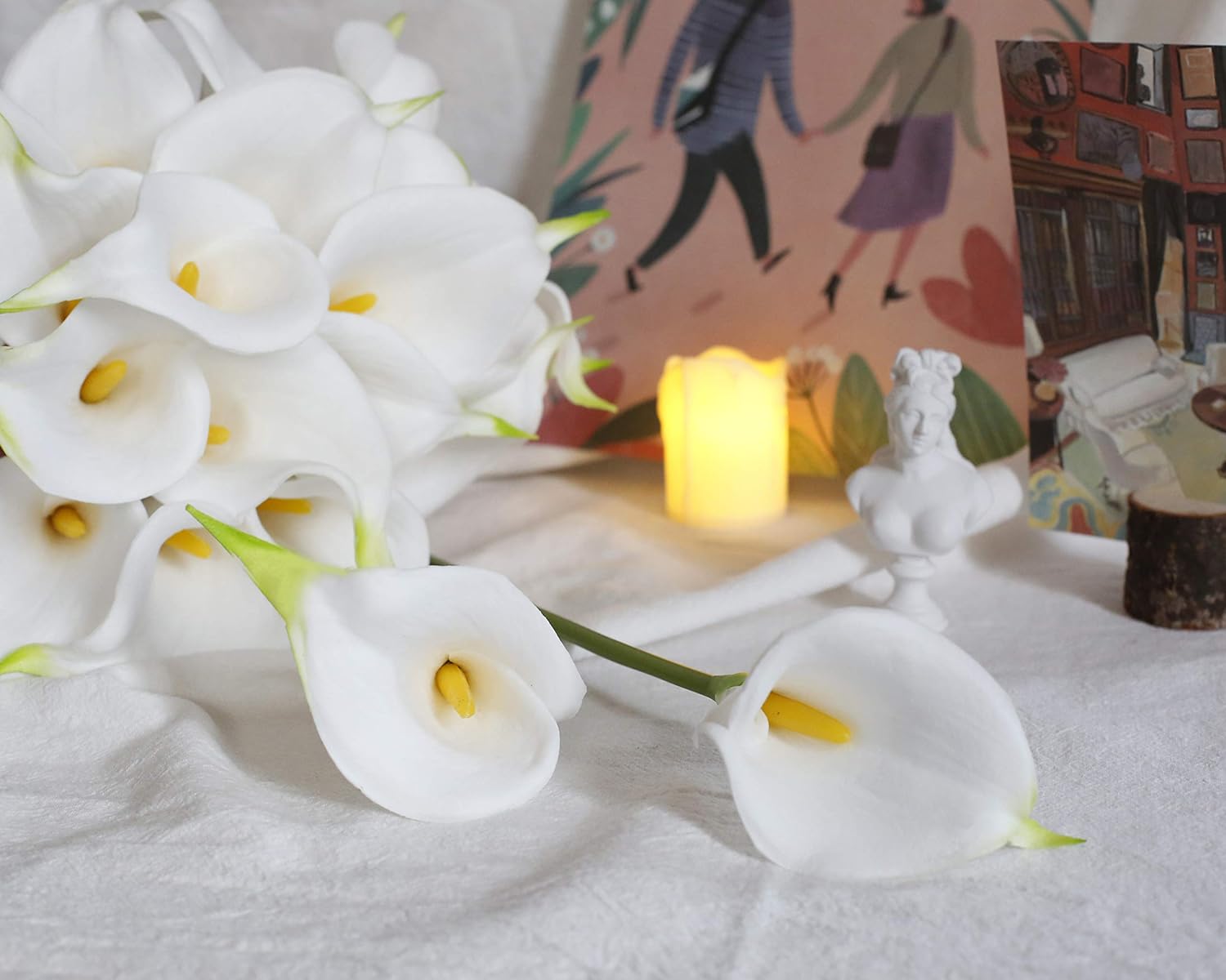 20Pcs Artificial Calla Lily Flower Real Touch Latex Flowers for DIY Wedding Bouquet Party Home Decor White-Yellow Core