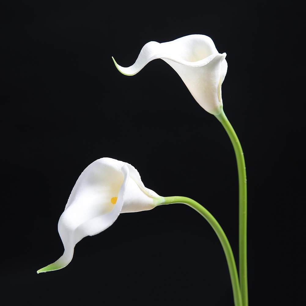 20Pcs Artificial Calla Lily Flower Real Touch Latex Flowers for DIY Wedding Bouquet Party Home Decor White-Yellow Core