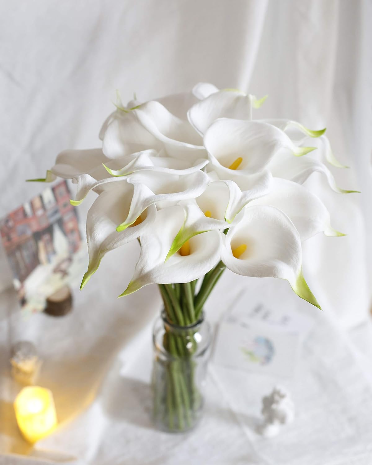 20Pcs Artificial Calla Lily Flower Real Touch Latex Flowers for DIY Wedding Bouquet Party Home Decor White-Yellow Core