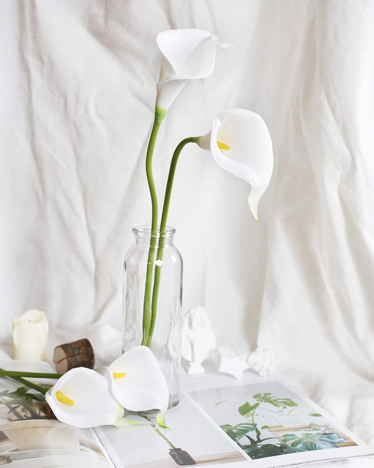 20Pcs Artificial Calla Lily Flower Real Touch Latex Flowers for DIY Wedding Bouquet Party Home Decor White-Yellow Core