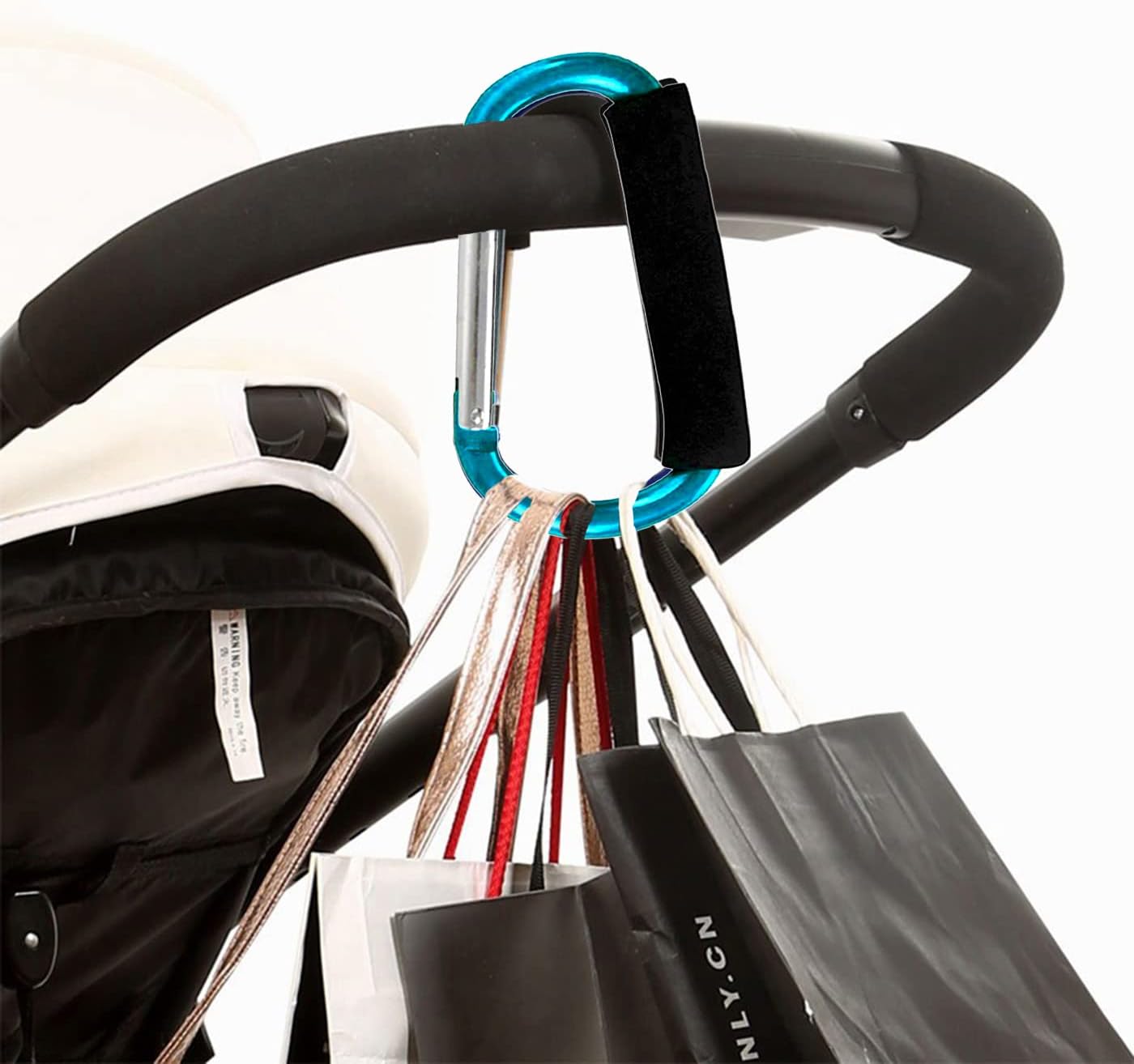Stroller Hooks by Baby,Large Stroller Hooks for Mommy, 2 pcs Carabiner Stroller Hook Organizer for Hanging Purses, Diaper Bag, Shopping Bags Sky Blue