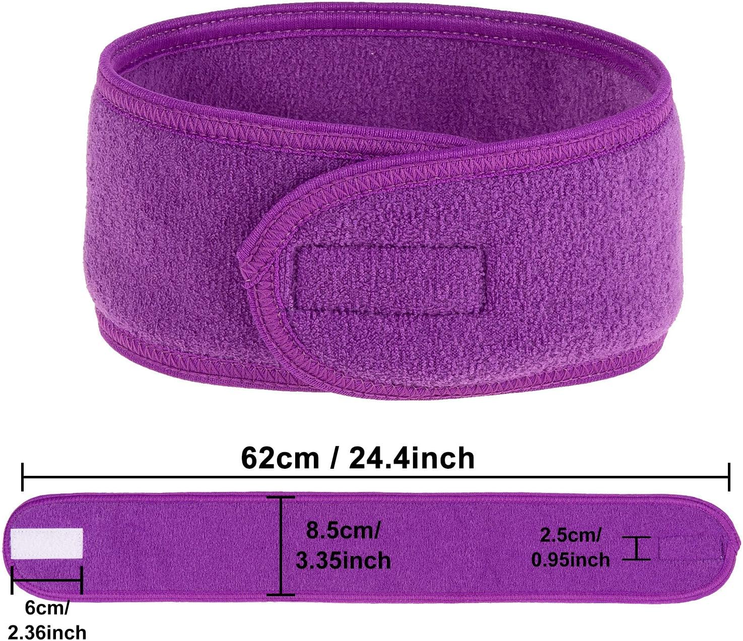 Spa Facial Headband 4 Packs Head Wrap Terry Cloth Headband Adjustable Stretch Towel for Bath, Makeup and Sport Purple
