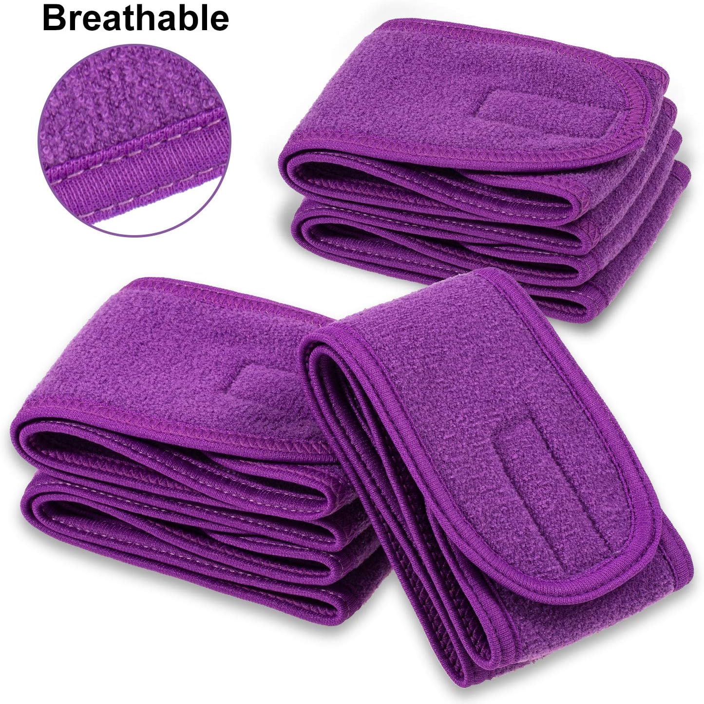 Spa Facial Headband 4 Packs Head Wrap Terry Cloth Headband Adjustable Stretch Towel for Bath, Makeup and Sport Purple