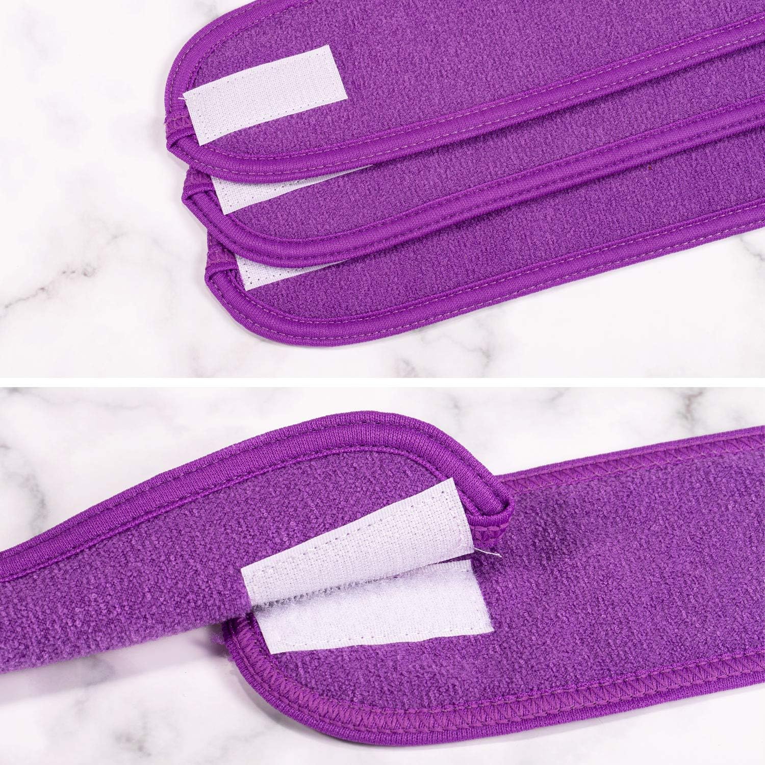 Spa Facial Headband 4 Packs Head Wrap Terry Cloth Headband Adjustable Stretch Towel for Bath, Makeup and Sport Purple