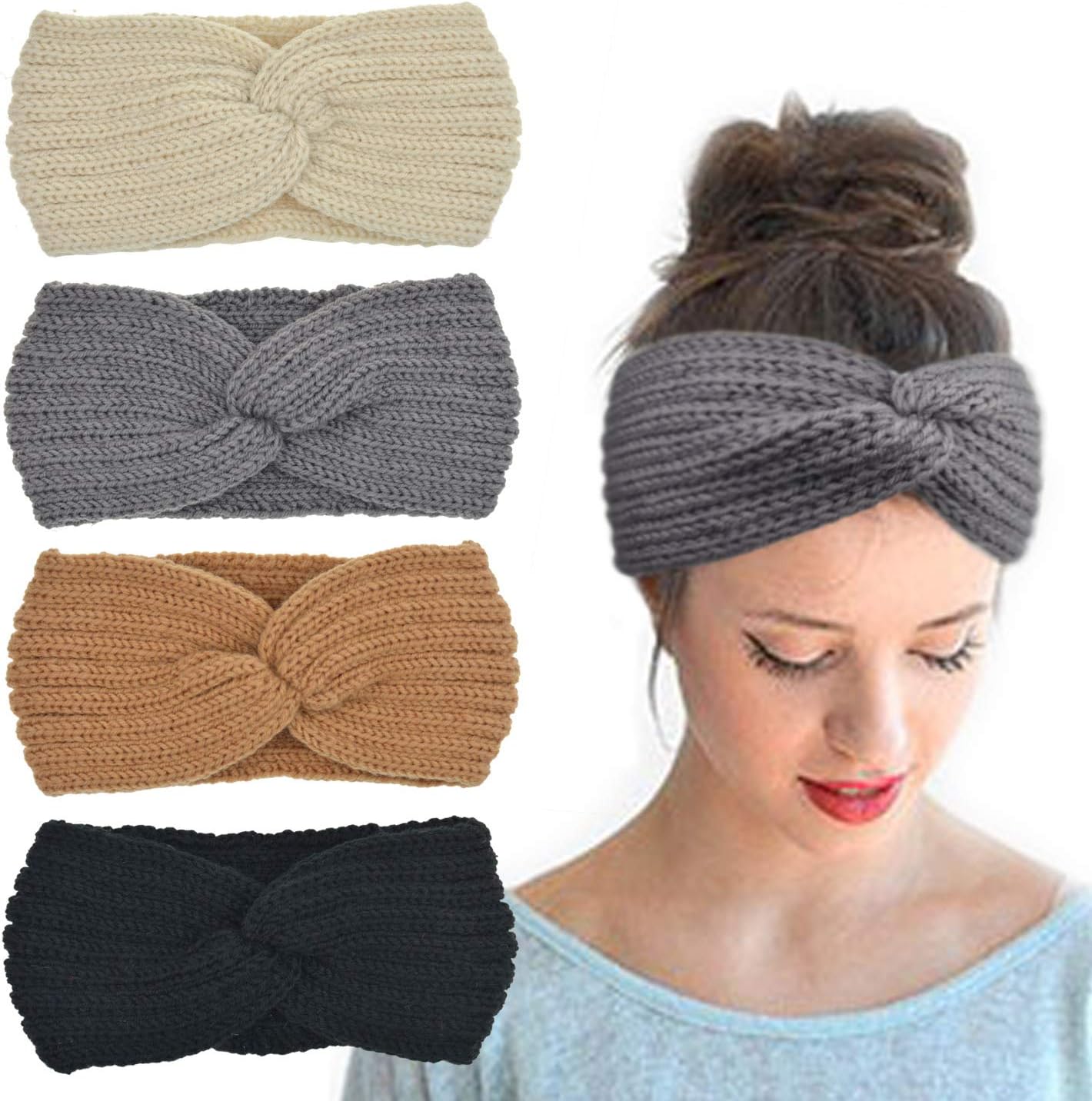 Knit Crochet Headband for Women Ear Warmer Soft Turban Stretch Headbands Warmer Winter Running Fashion Head Wrap Winter Accessories