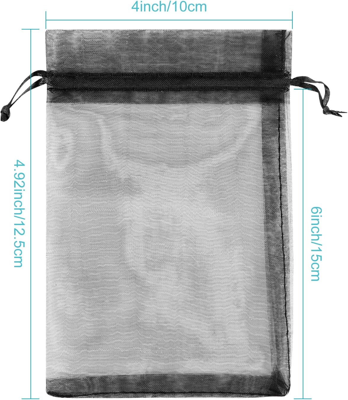 100PCS 4x6" 10x15cm Sheer Drawstring Gift Bags, Black Organza Wedding Party Favour Pouches Jewellery Christmas Festival Gift Bags