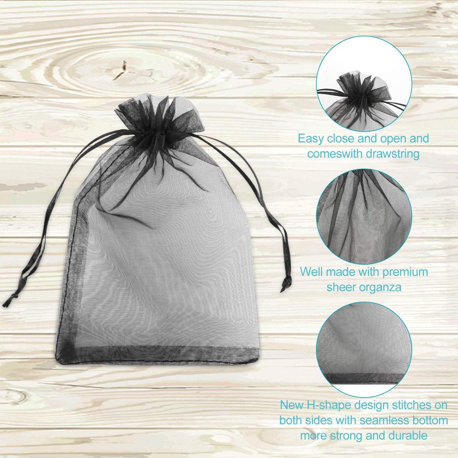 100PCS 4x6" 10x15cm Sheer Drawstring Gift Bags, Black Organza Wedding Party Favour Pouches Jewellery Christmas Festival Gift Bags