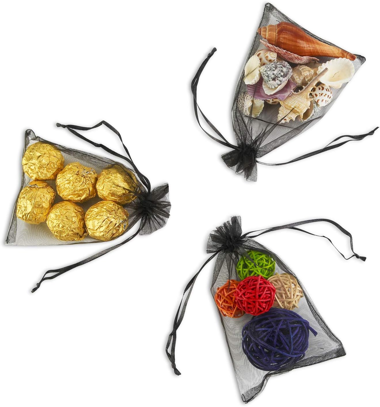 100PCS 4x6" 10x15cm Sheer Drawstring Gift Bags, Black Organza Wedding Party Favour Pouches Jewellery Christmas Festival Gift Bags