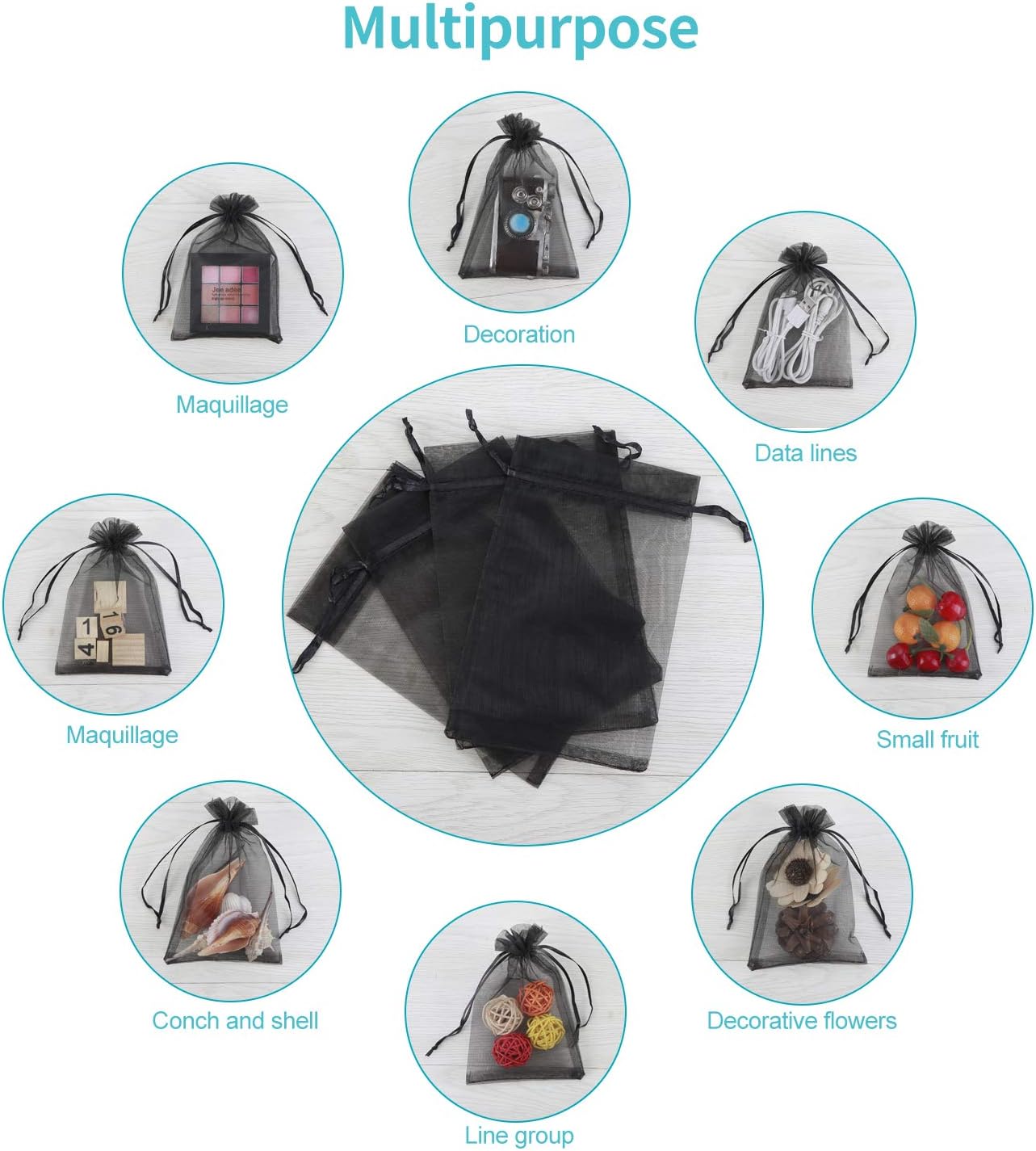 100PCS 4x6" 10x15cm Sheer Drawstring Gift Bags, Black Organza Wedding Party Favour Pouches Jewellery Christmas Festival Gift Bags