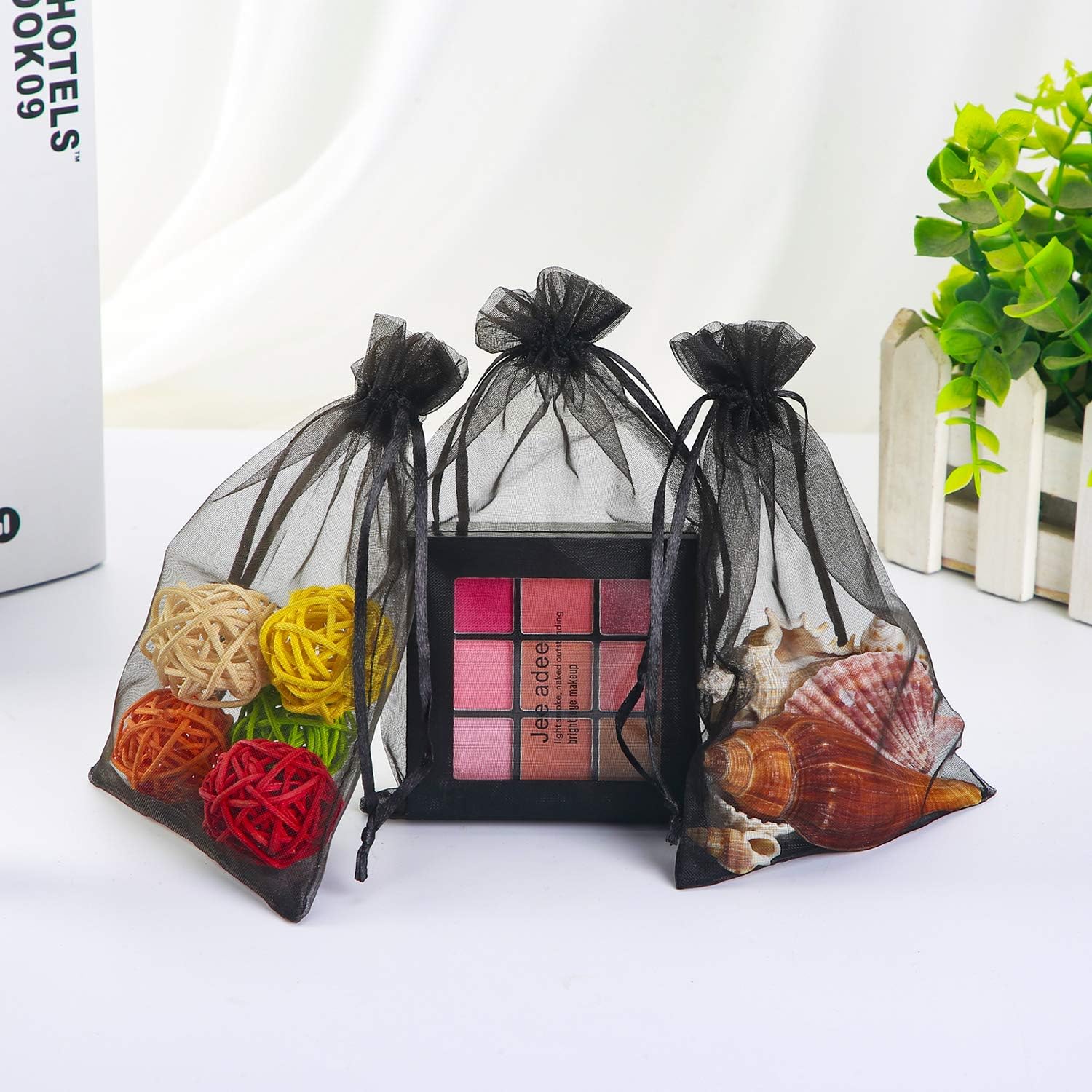 100PCS 4x6" 10x15cm Sheer Drawstring Gift Bags, Black Organza Wedding Party Favour Pouches Jewellery Christmas Festival Gift Bags