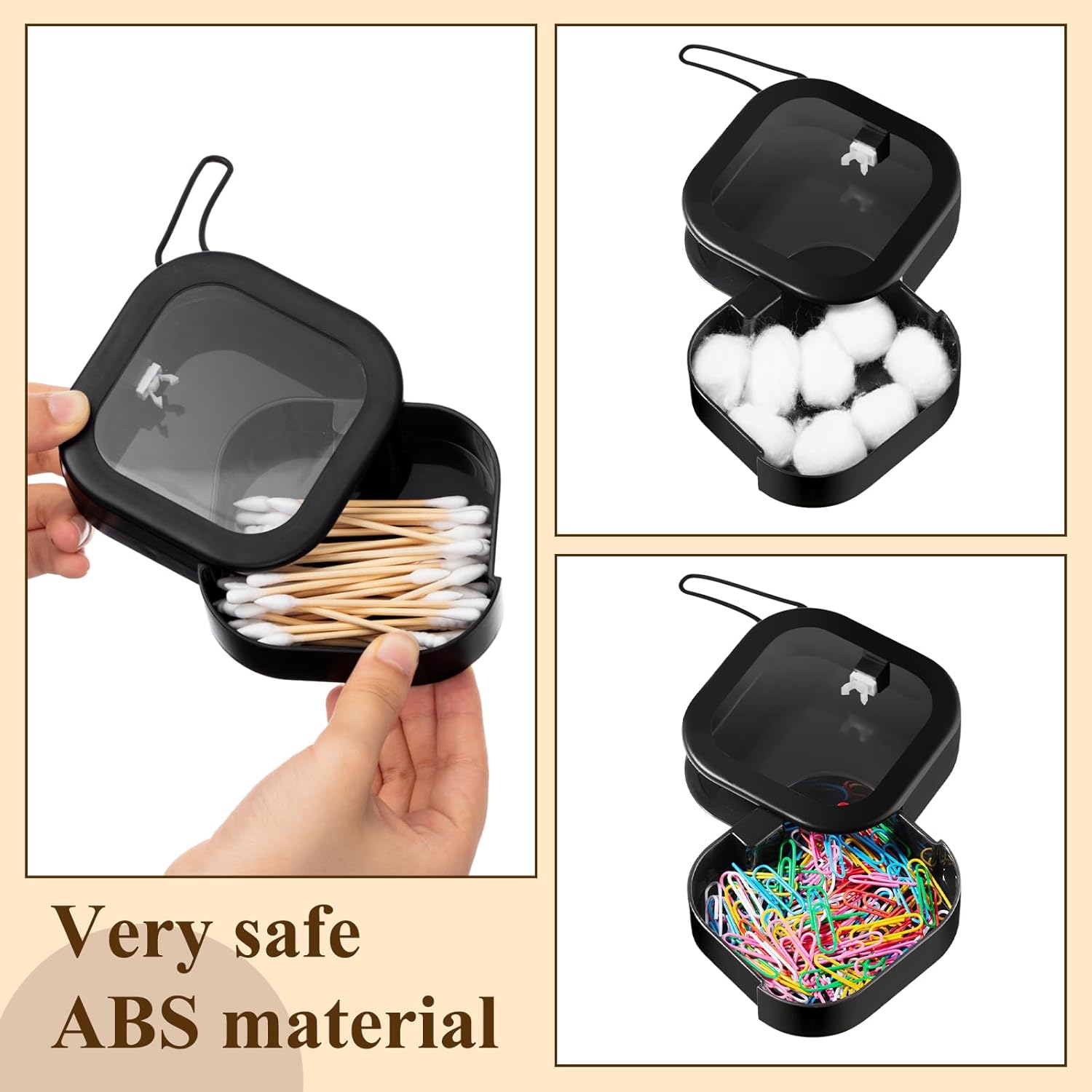4 Pcs Black Hair Tie Organizer Portable Hair Accessory Storage Containers Stackable Tie Bobby Pin Holder Home Cotton Swab Dispenser Accessories Jewelry Organizer Box