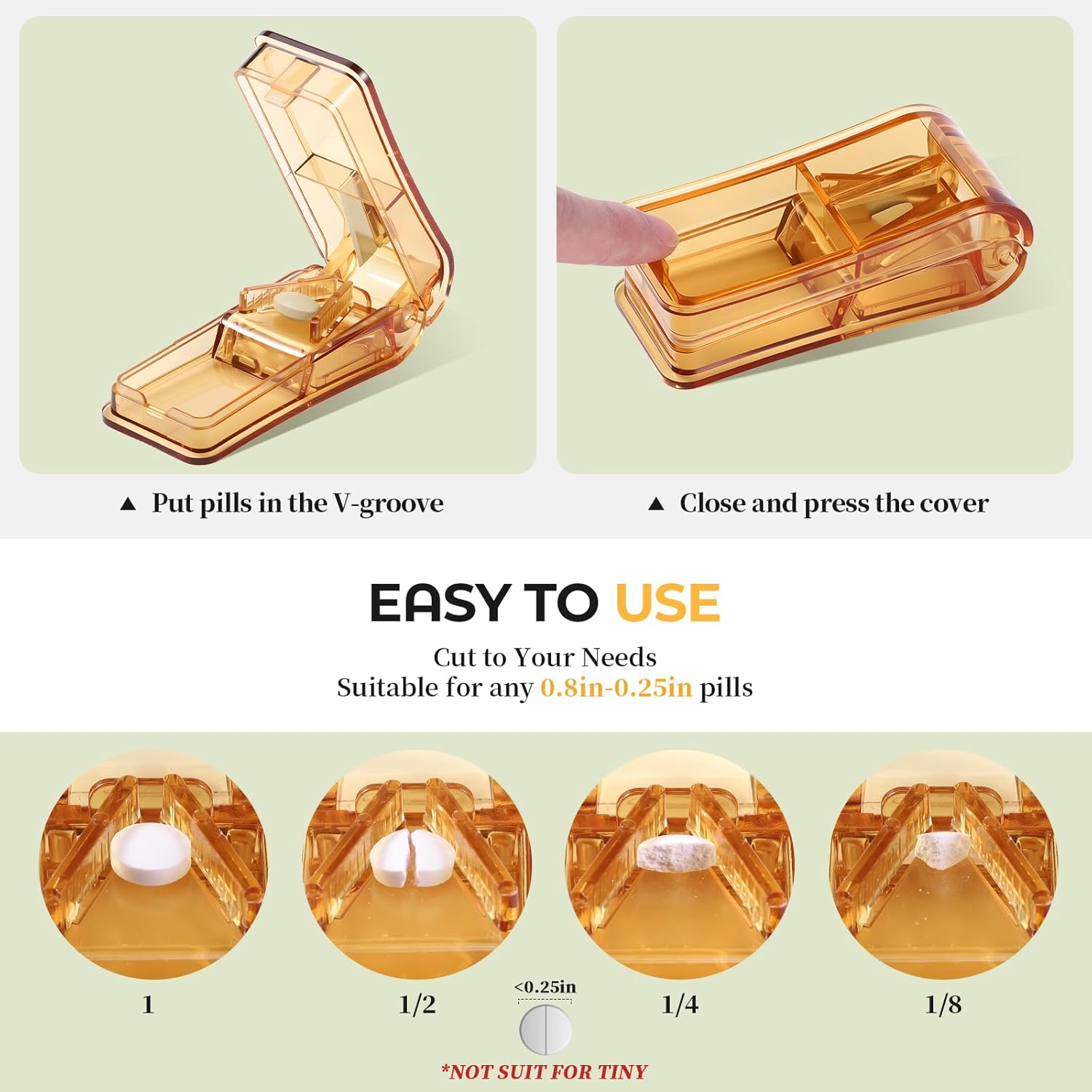 2PCS Pill Cutter for Small and Tiny Pills, Professional Pill Splitter for Cutting Small Pills or Large Pills in Half - Brown