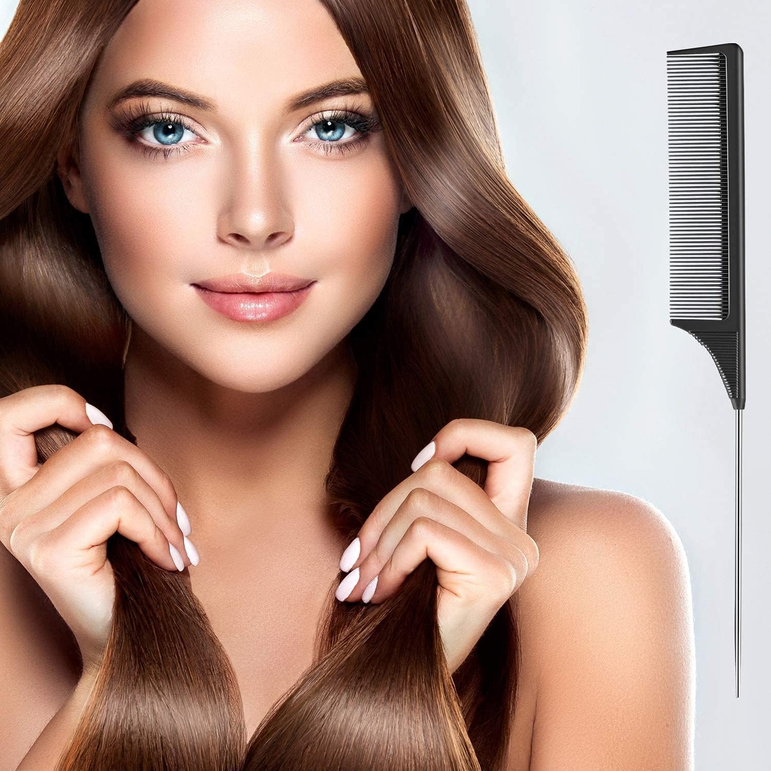 2 Pack Tail Comb, Carbon Fiber Stainless Steel Pintail and Heat Resistant Rat Teasing Comb for Daughter Women, Black