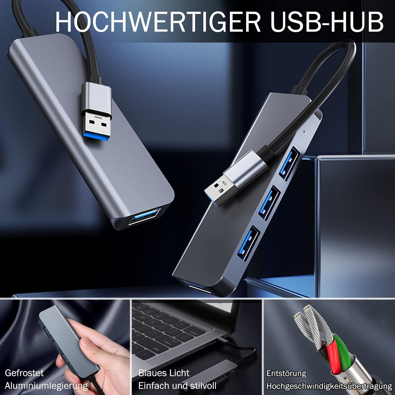 4-Port USB 3.0 Hub, Portable Data USB Hub, USB Splitter for MacBook, Mac Pro, Mac mini, iMac, Surface Pro, Laptop, PC, Flash Drive, Mobile HDD Charging Not Supported 3.9ft