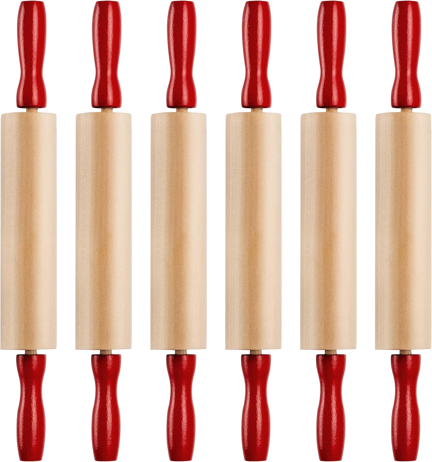 Mini Rolling Pin 7.5 Inch 6 Pack Kids Rolling Pin Set for Play Dough Accessories Small Pin for Dough - Wooden Rolling Pins For Baking With Handles for Foods, Baking Supplies, And Playtime