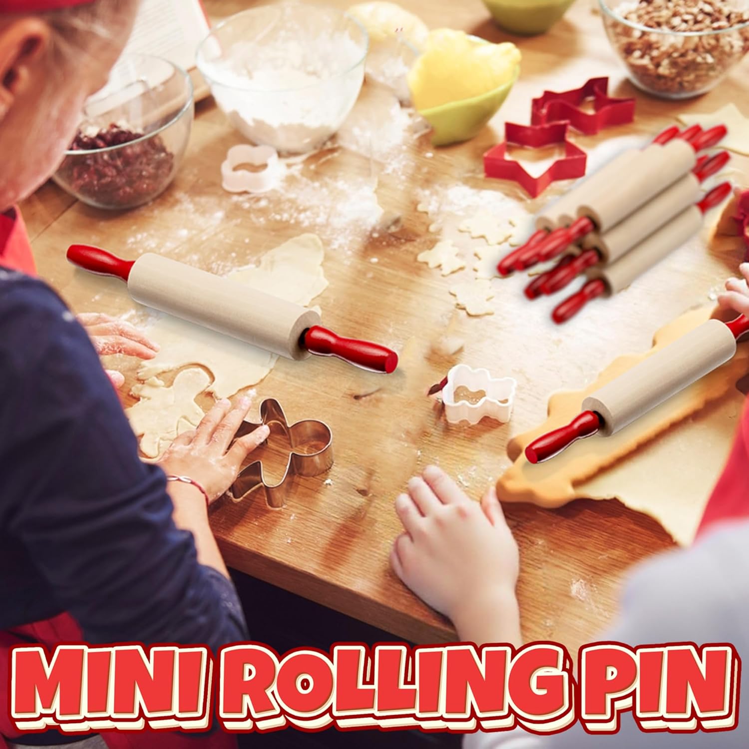 Mini Rolling Pin 7.5 Inch 6 Pack Kids Rolling Pin Set for Play Dough Accessories Small Pin for Dough - Wooden Rolling Pins For Baking With Handles for Foods, Baking Supplies, And Playtime