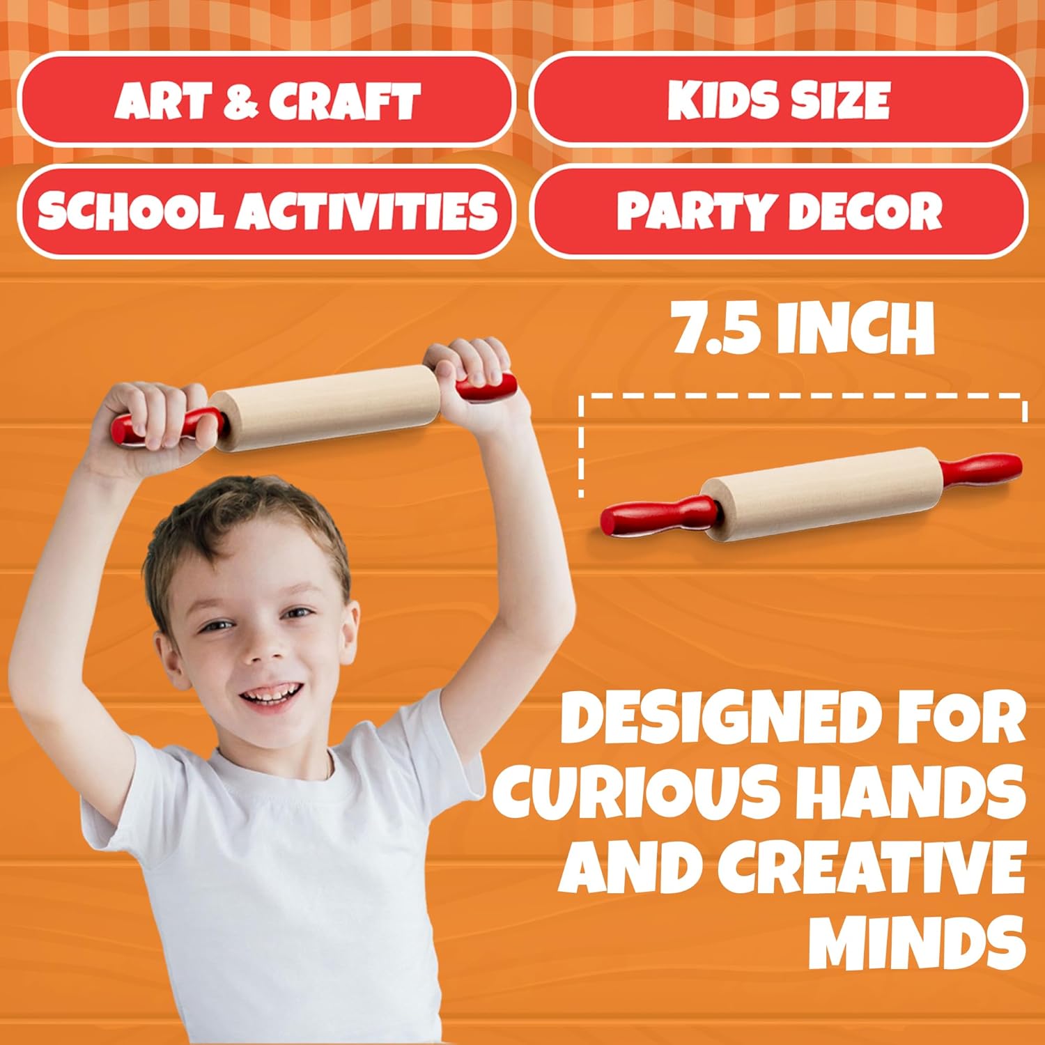 Mini Rolling Pin 7.5 Inch 6 Pack Kids Rolling Pin Set for Play Dough Accessories Small Pin for Dough - Wooden Rolling Pins For Baking With Handles for Foods, Baking Supplies, And Playtime