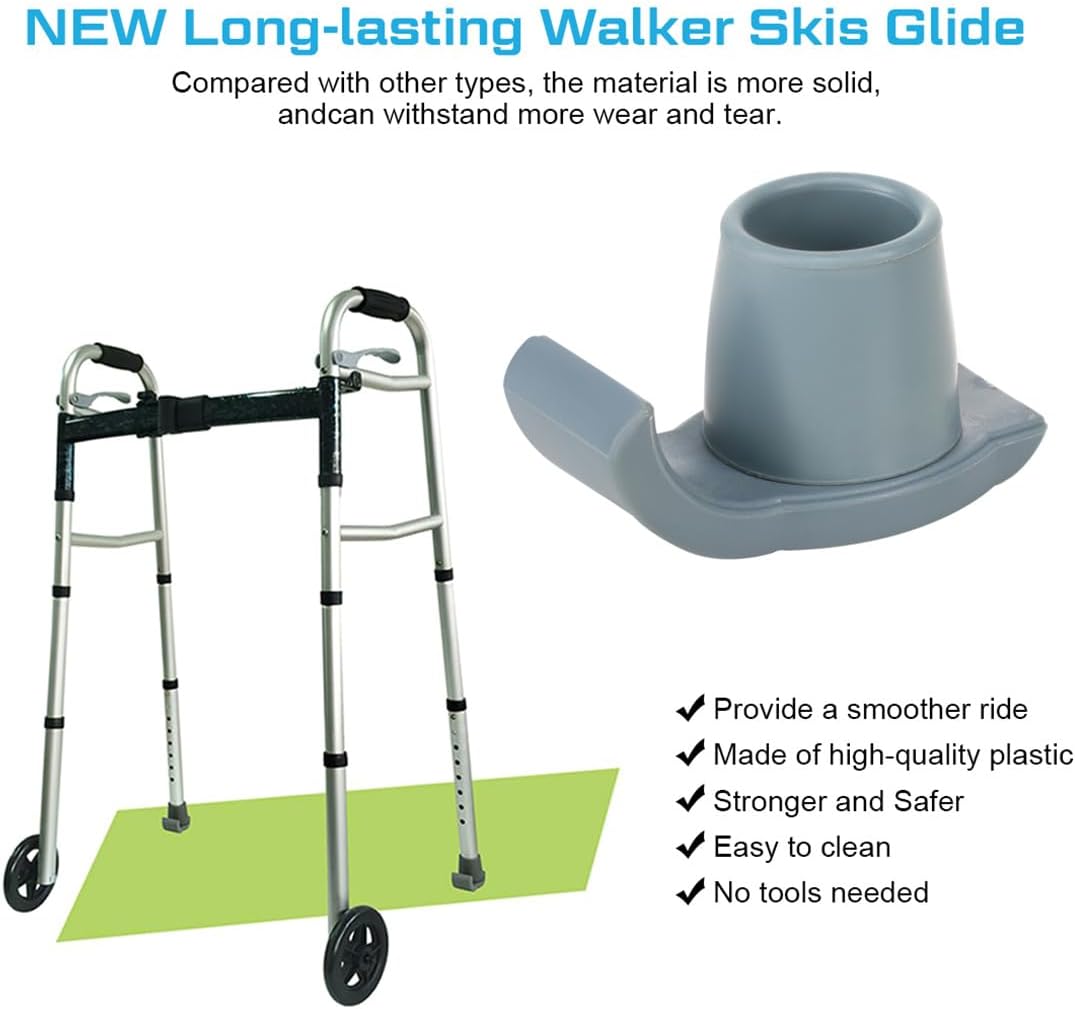 Walker Ski Glides for Folding Walker 2 Pack Rubber Walker Glide Caps Walker Replacement Accessories for Seniors, 1⅛" Inch 28mm