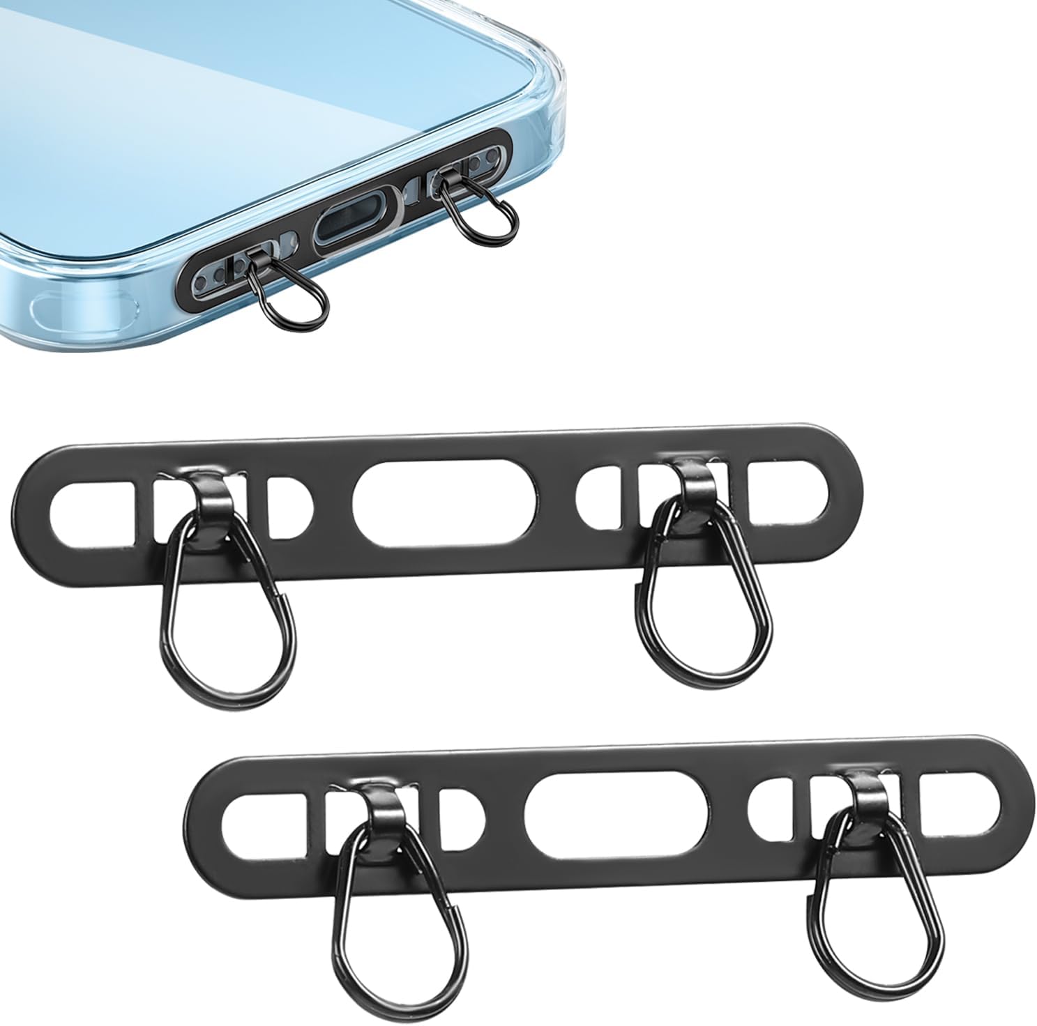 Phone Lanyard Pads 2PCS Universal Cell Phone Tether Tab Metal Ultra Thin Patch Non-Adhesive Phone Patches for Most Smartphones Cases Black , Black, 4.6X 0.7CM