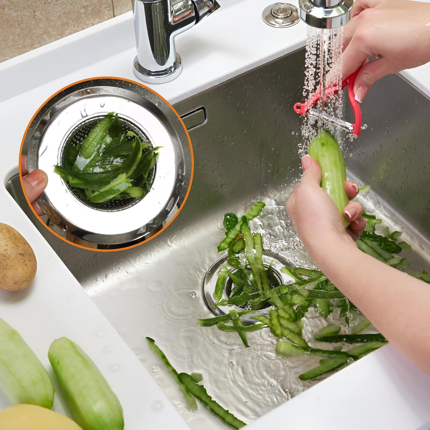 Kitchen Sink Strainer 5 Pcs, 4.5 Inch/11.5cm Stainless Steel Sink Drain Strainer Kit Food Catcher for Kitchen Sink