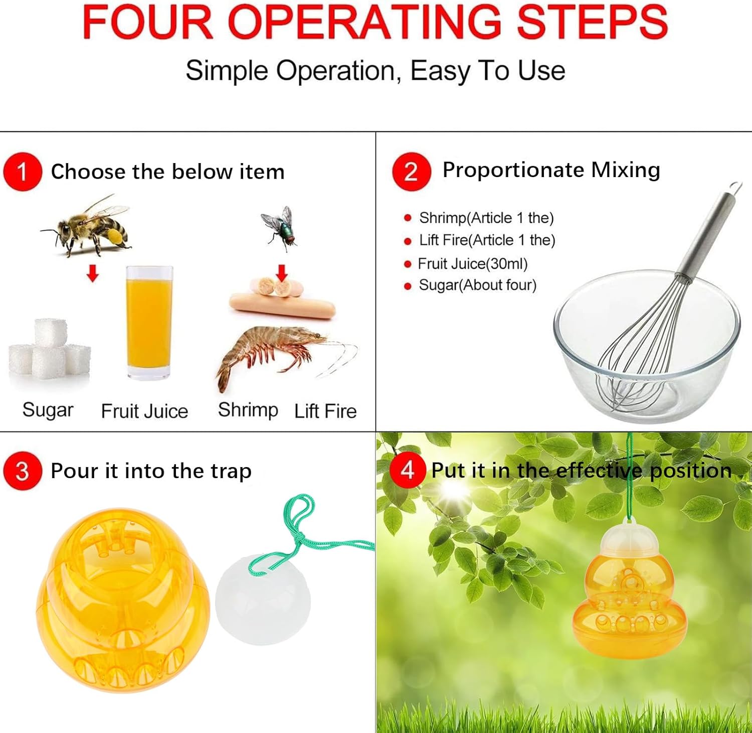 2 Pack Wasp Trap Hornets, Yellow Jackets Wasp Repellent, Hornet Trap, Bee Traps Wasps, Wasp Traps for Outdoors, Effective and Reusable, Safe and Natural, No Bottom Seam