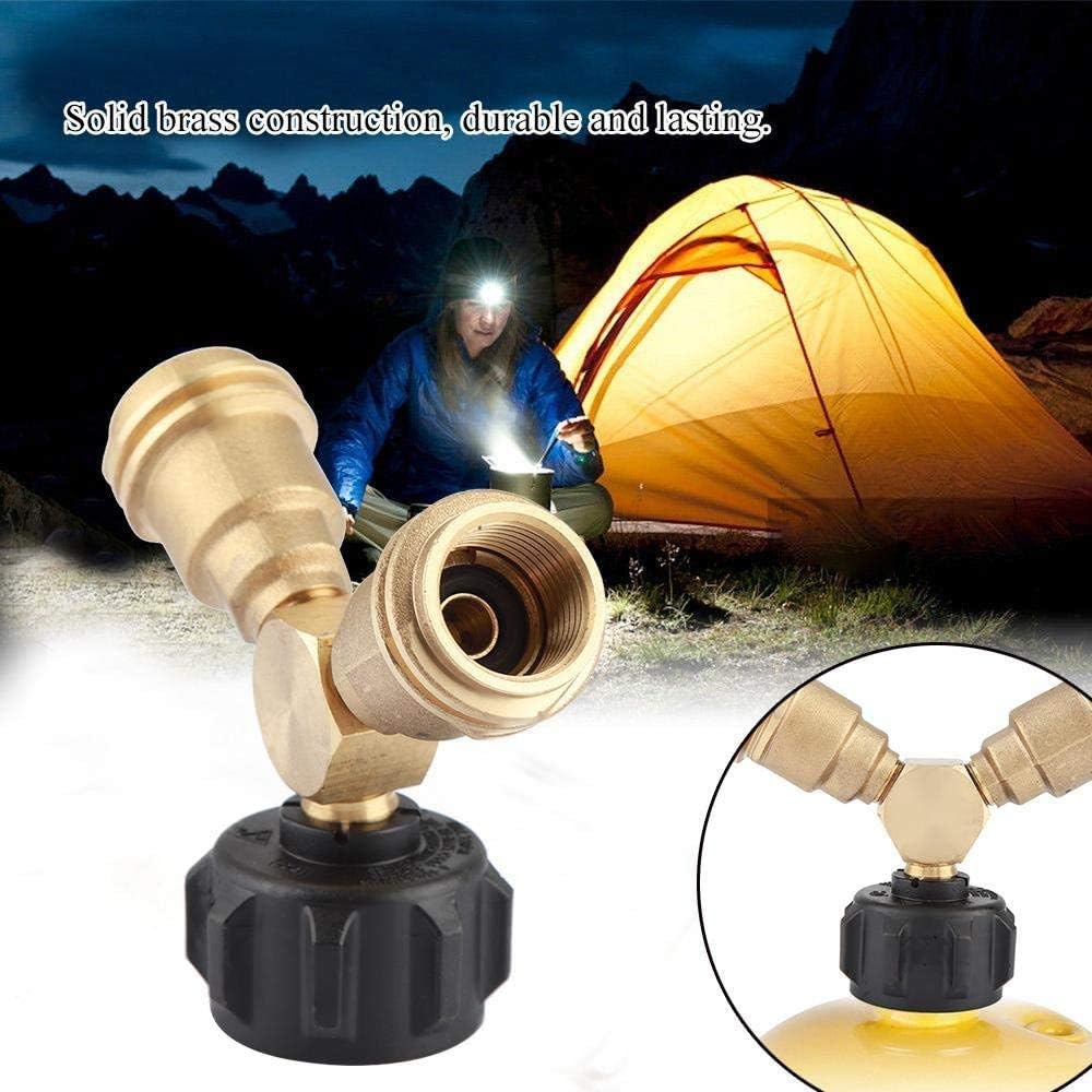 Propane Splitter, Propane Y Splitter Tee Solid Brass with 1-Male QCC and 2-Female QCC for BBQ Grill,Camping Stoves, Gas Burners, Heater, Fire Pit