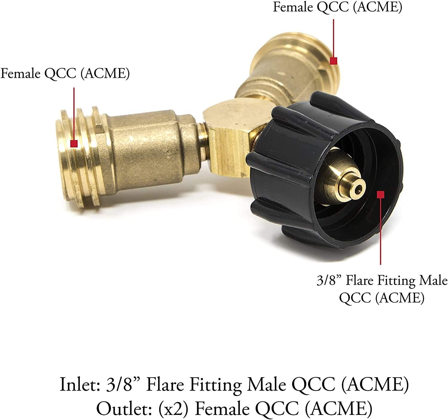 Propane Splitter, Propane Y Splitter Tee Solid Brass with 1-Male QCC and 2-Female QCC for BBQ Grill,Camping Stoves, Gas Burners, Heater, Fire Pit