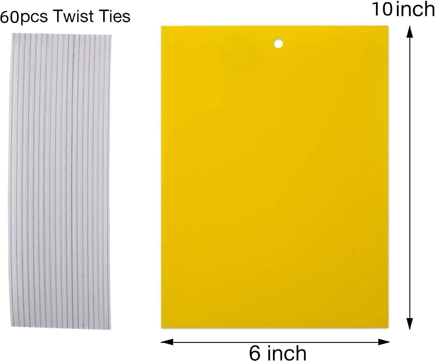 Dual-Sided Yellow Sticky Traps for Capturing Flying Plant Insects Like Fungus Gnats, Flying Aphid, Whiteflies, Leaf Miners, Other Flying Plant Insects 6x10 Inches, Twist Ties Included 60-Pack