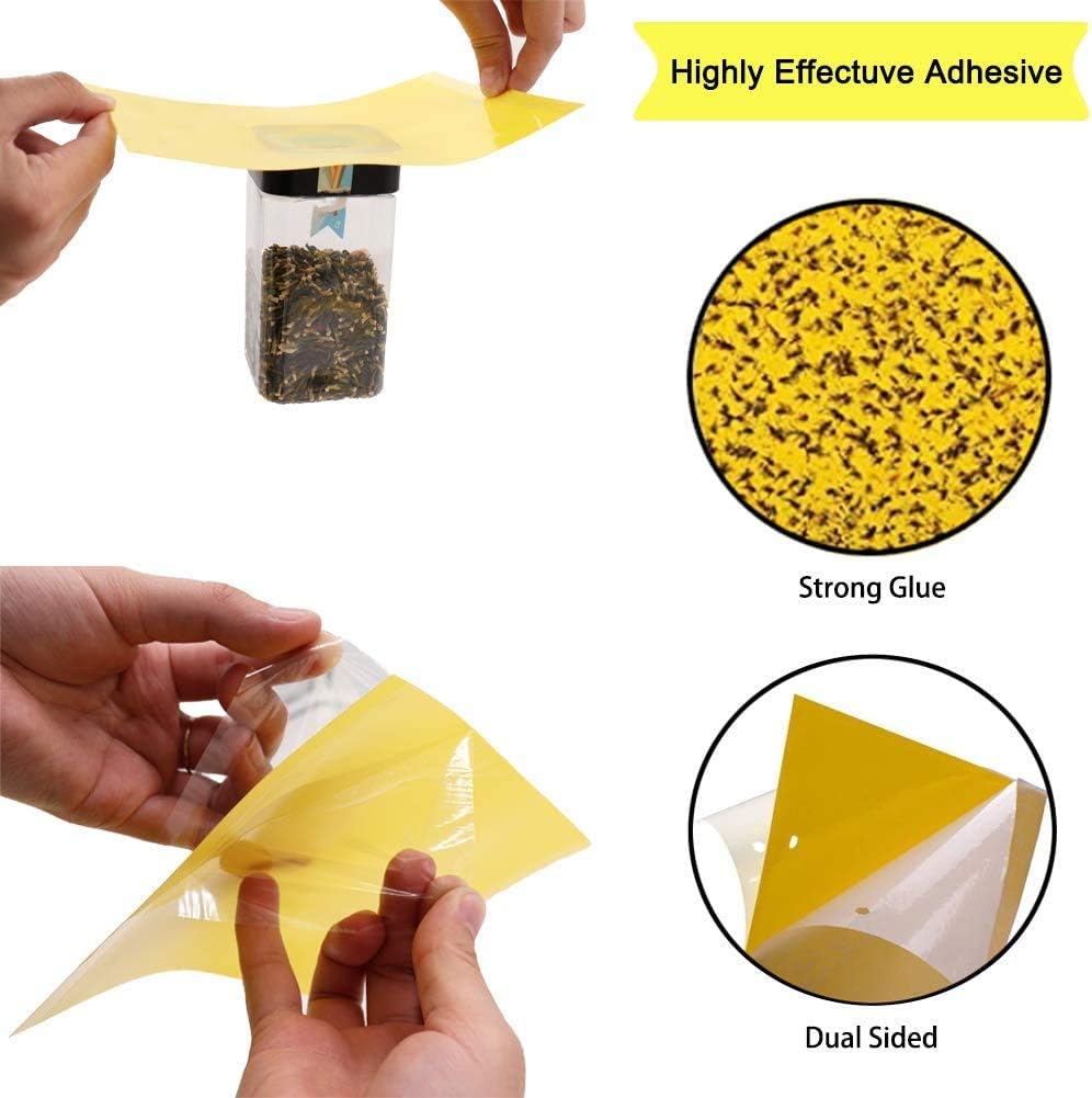 Dual-Sided Yellow Sticky Traps for Capturing Flying Plant Insects Like Fungus Gnats, Flying Aphid, Whiteflies, Leaf Miners, Other Flying Plant Insects 6x10 Inches, Twist Ties Included 60-Pack